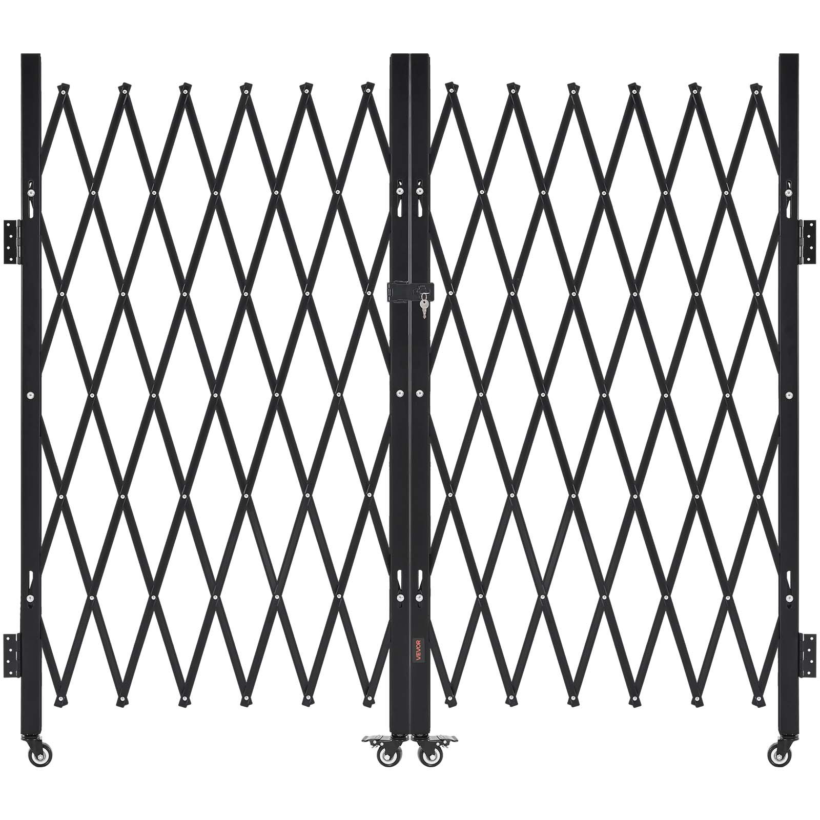 Double Folding Security Gate, Lockable Scissor Gate With 360° Swivel Casters, Outdoor Barricade Steel Retractable Gates, For Entry Security, Garage, Warehouse & Pool, 125.98 X 63.19 In (W X H) product image