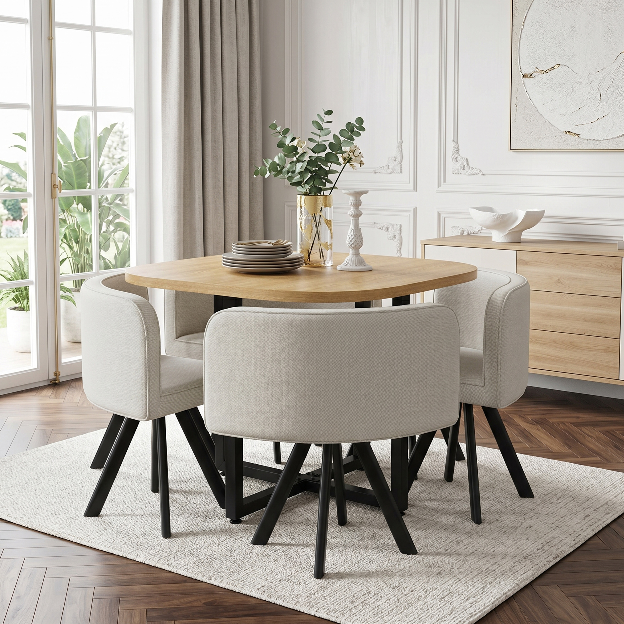 Dining Table And Chairs Set 4, Square Wooden Kitchen 85x85 With 4 For Small — image 2