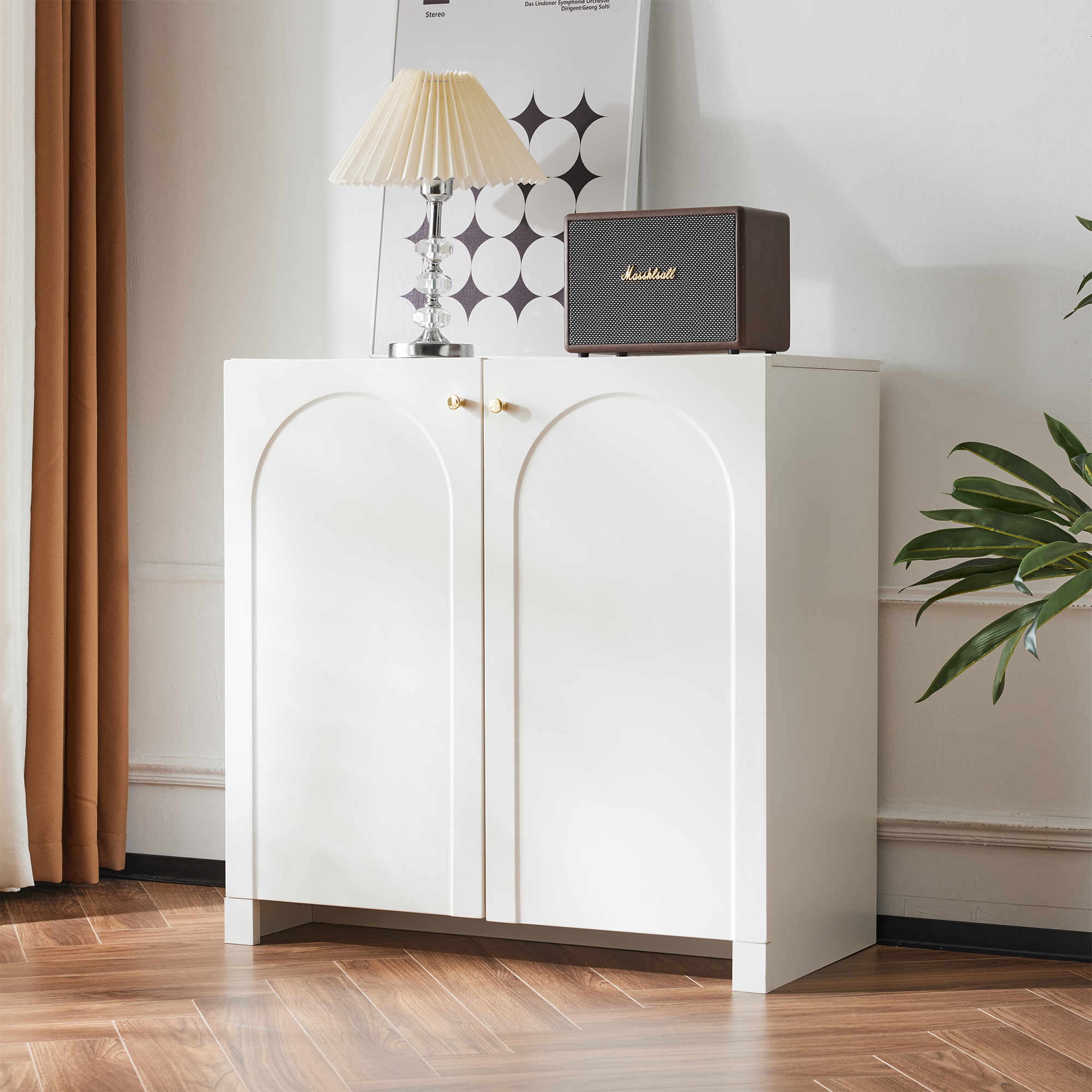 Storage Cabinet With 2 Doors, Wooden Buffet Sideboard Adjustable Shelf