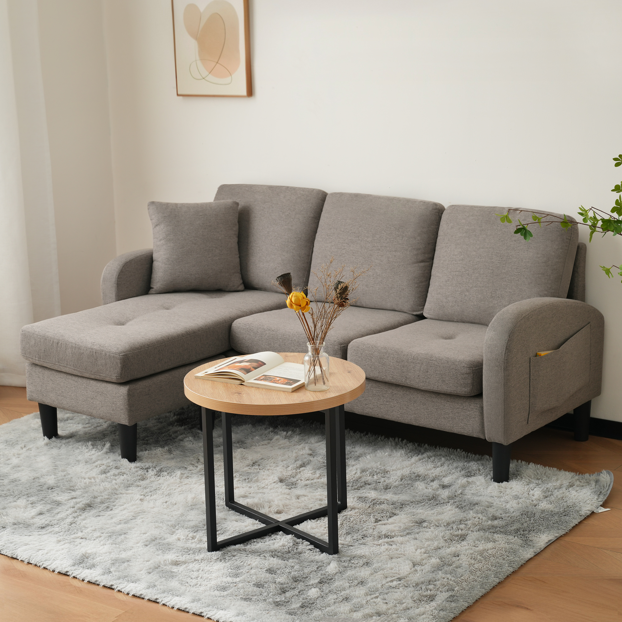 L-shaped Corner Sofa With Chaise Lounge 3-Seater Sofa, 166 X 118 X 77 Cm, Breathable Cotton-Linen Fabric, Plastic Legs, Modular Design, Ideal For Living Rooms, Apartments, And Offices product image