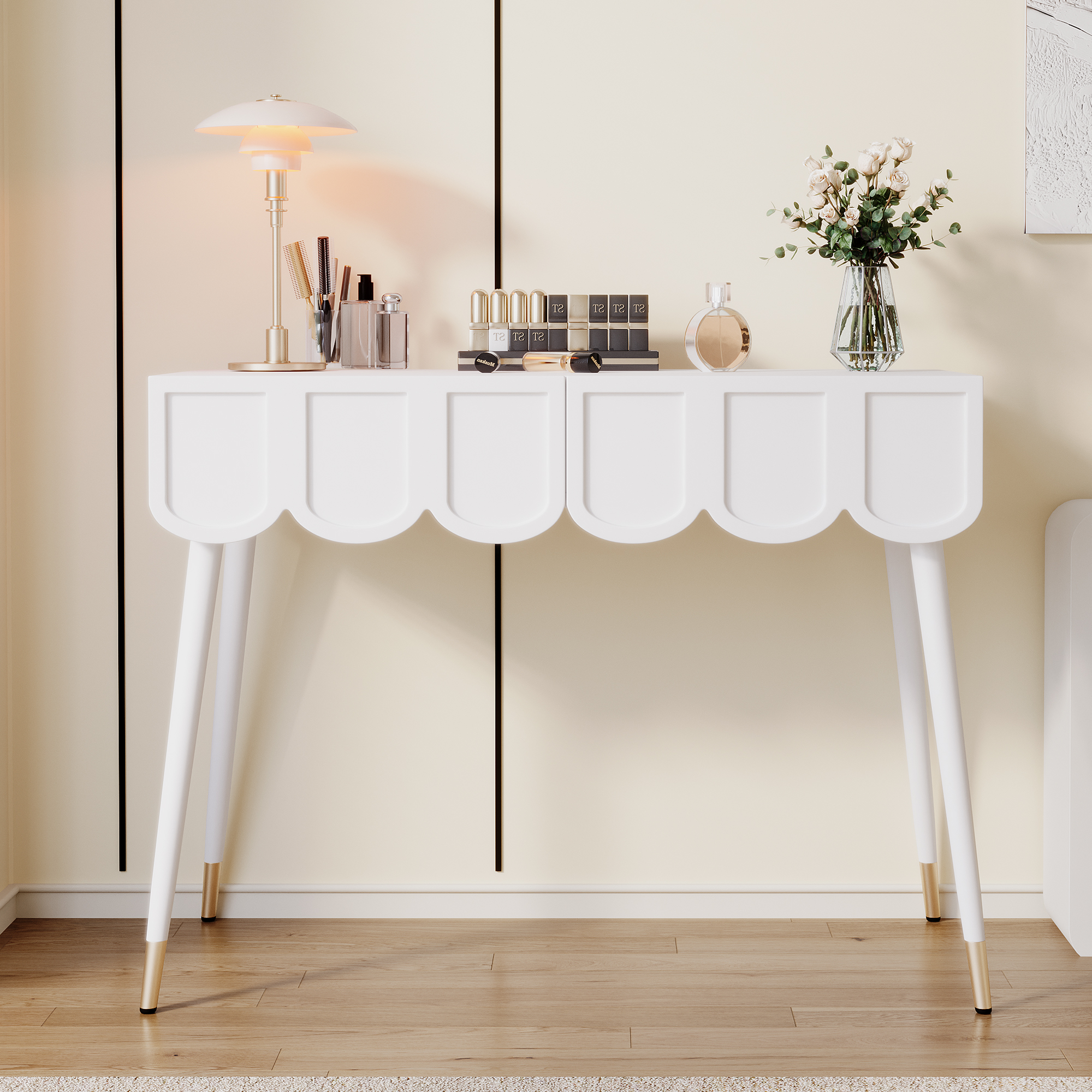 Vanity Table Dressing With 2 Drawers, Metal Legs, White, Dimensions W100 X D40 — image 5