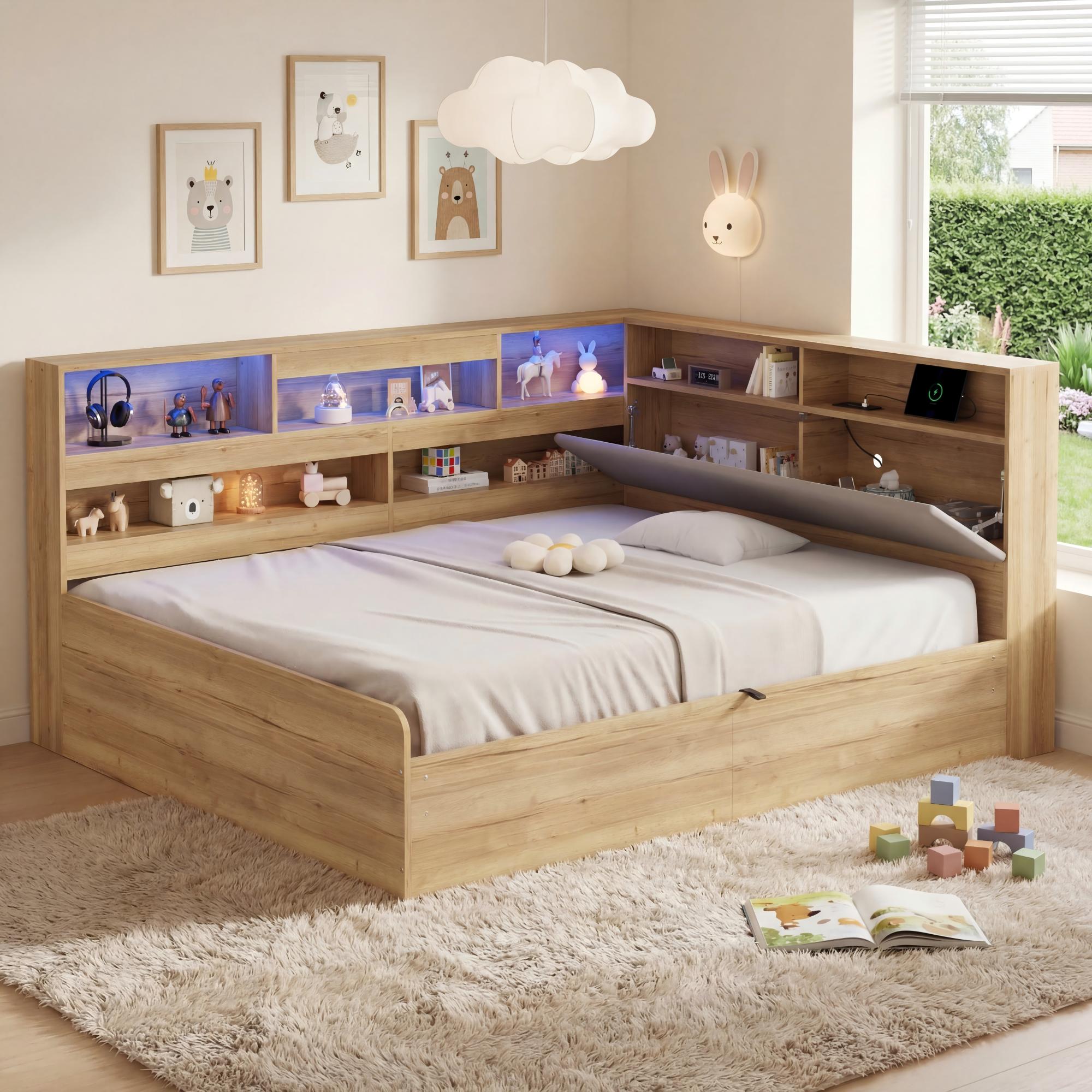 Daybed, Hydraulic Storage Bed, Children's 135x190 Cm , Wooden Youth With USB — image 4