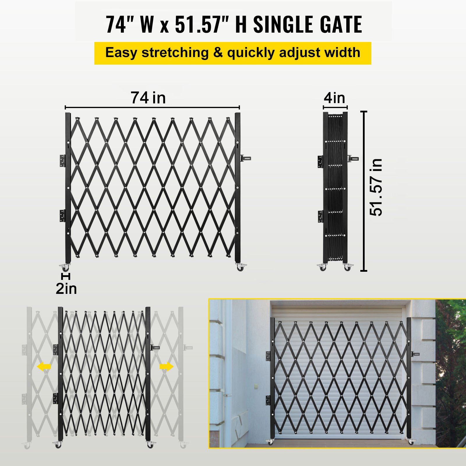 Single Folding Security Gate, 190 × 131 Cm(W × H) Door Steel Accordion Flexible