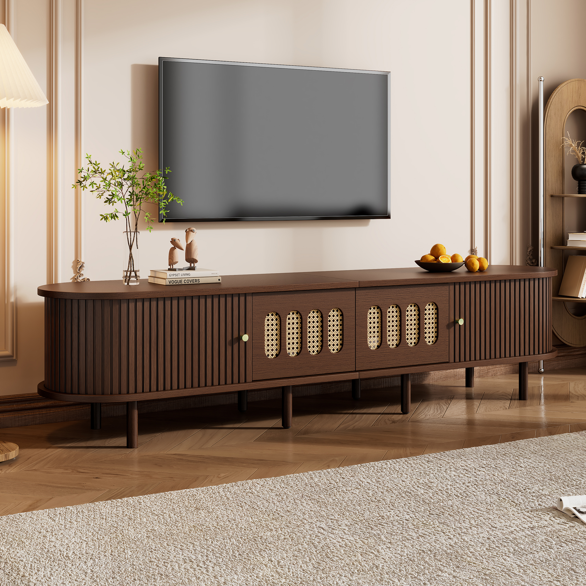 TV Stand, Modern Entertainment Cabinet, With 2 Drawers And 2 Roller Shutter — image 2