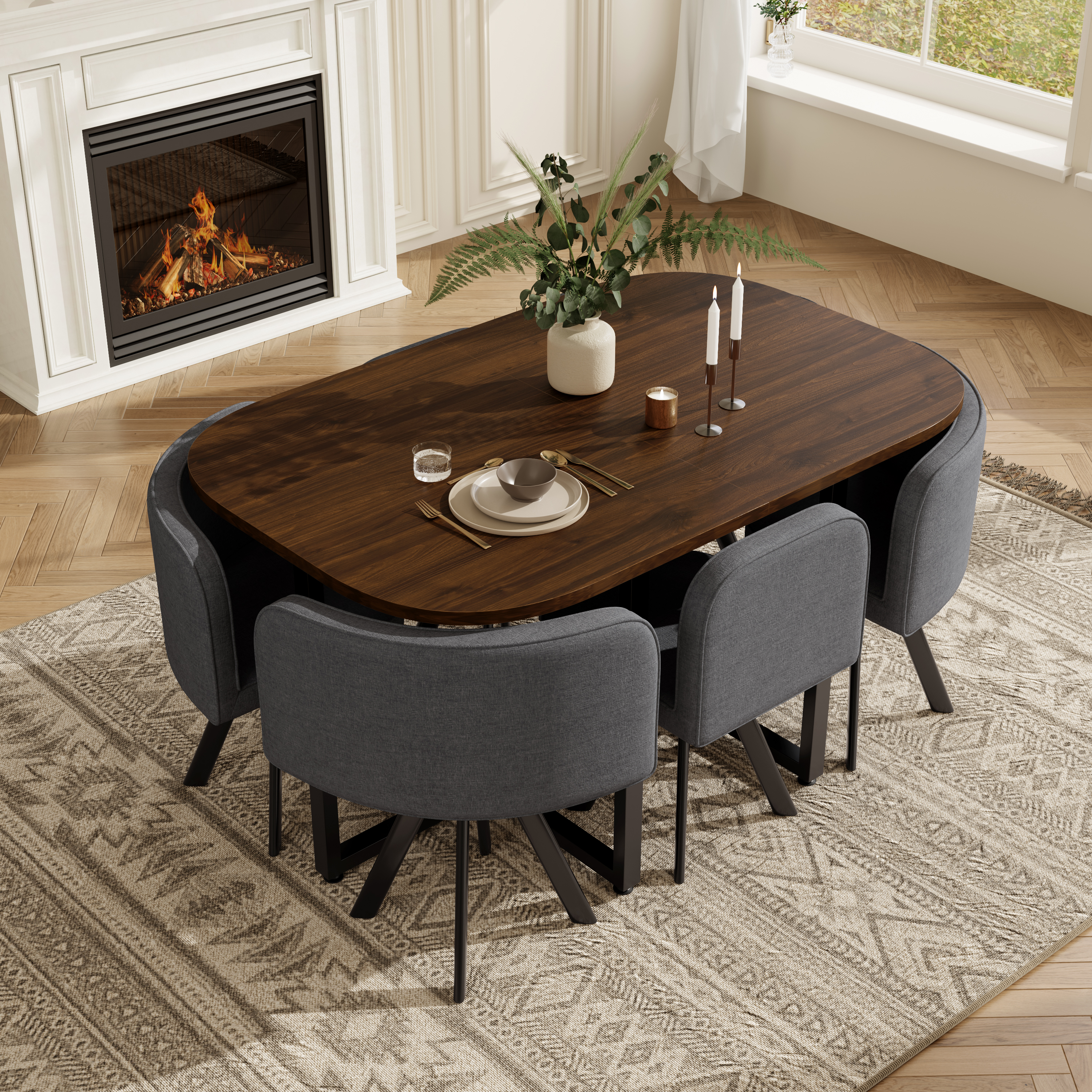 Dining Table And Chairs Set 6, Square Wooden Kitchen 140x90 With 6 For Small — image 2