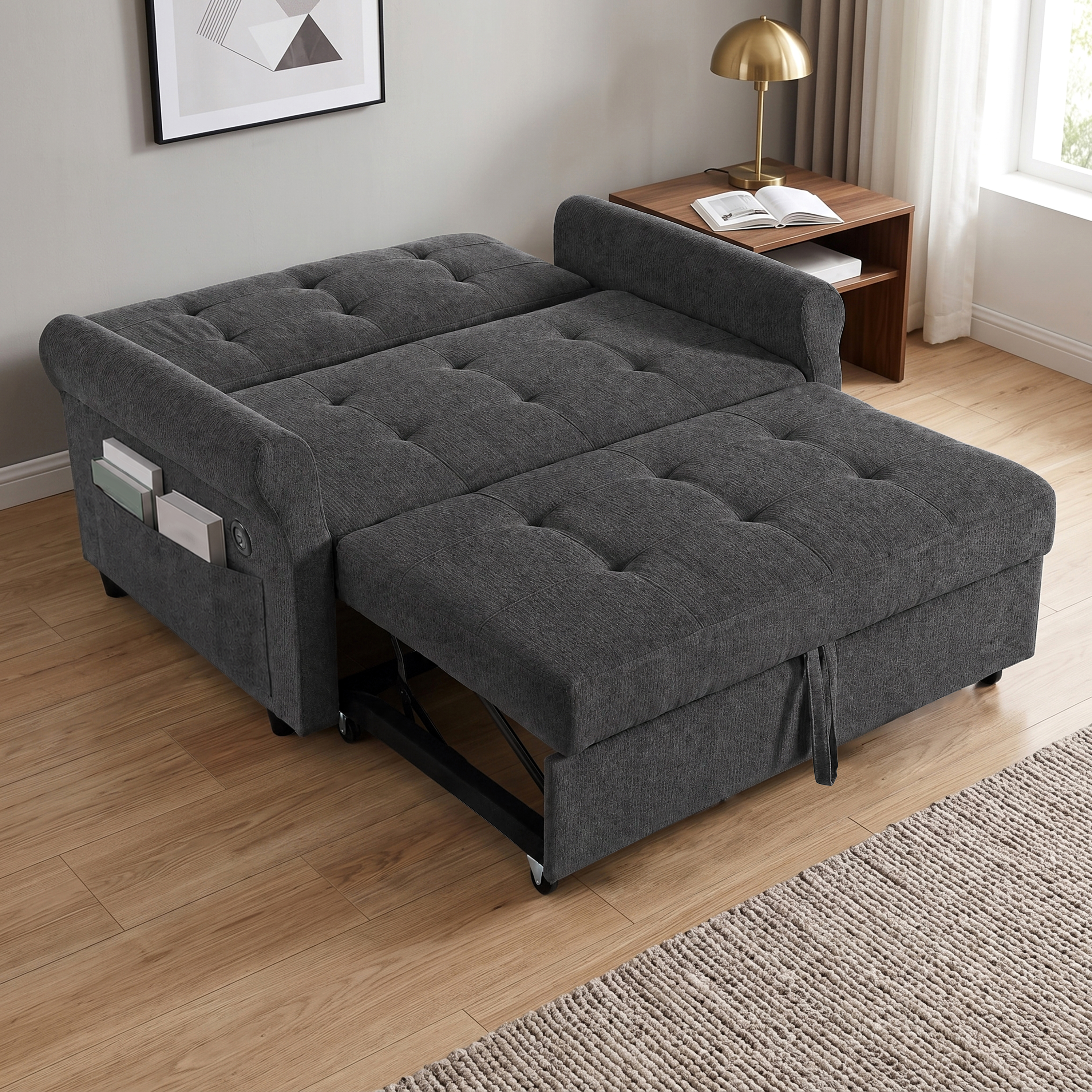 Convertible Pull Out Sofa Bed, 2 Seater Sleeper Loveseat With Side Storage — image 3