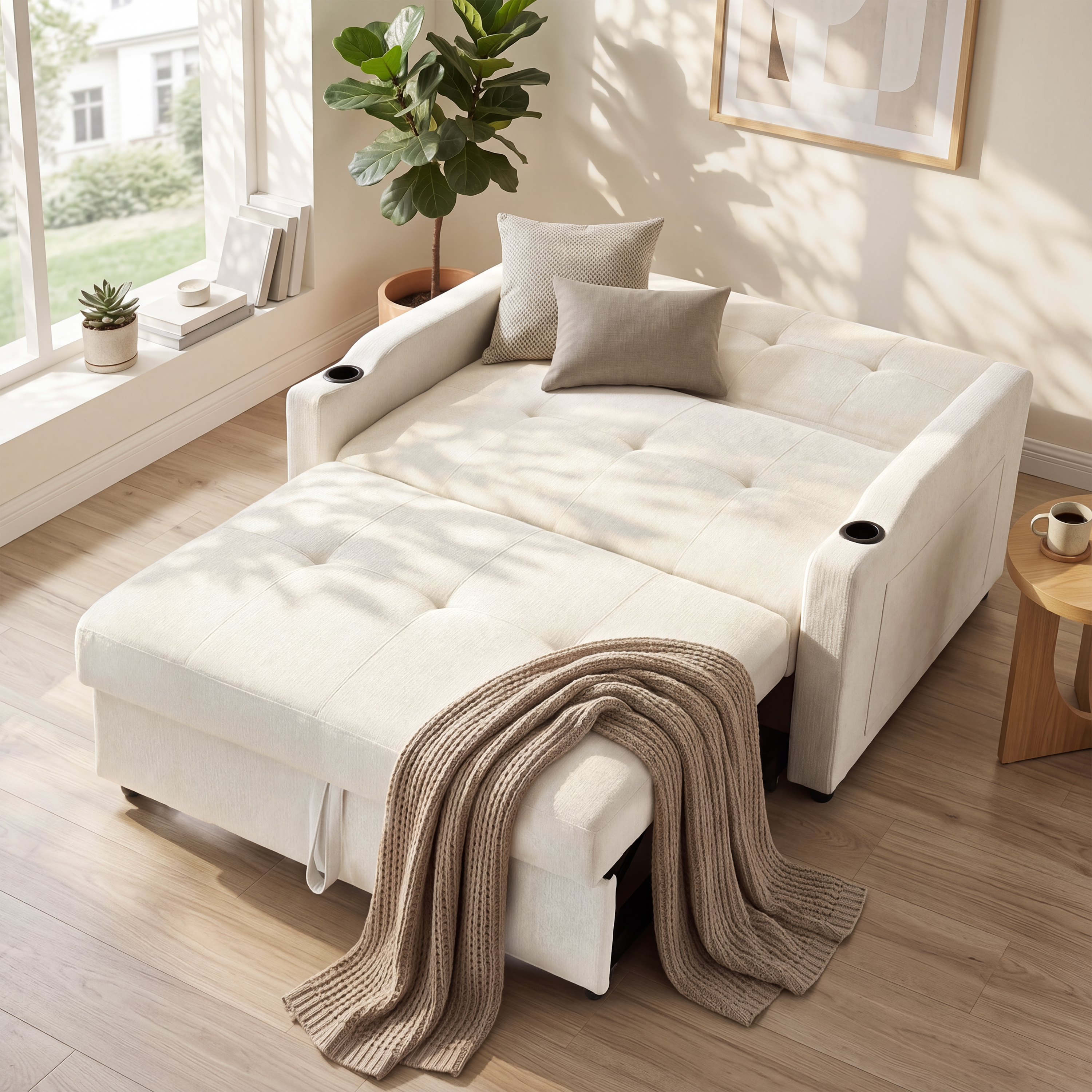 2 Seater Pull Out Sofa Bed, Sleeper Loveseat With Cup Holders, Convertible Fold — image 5