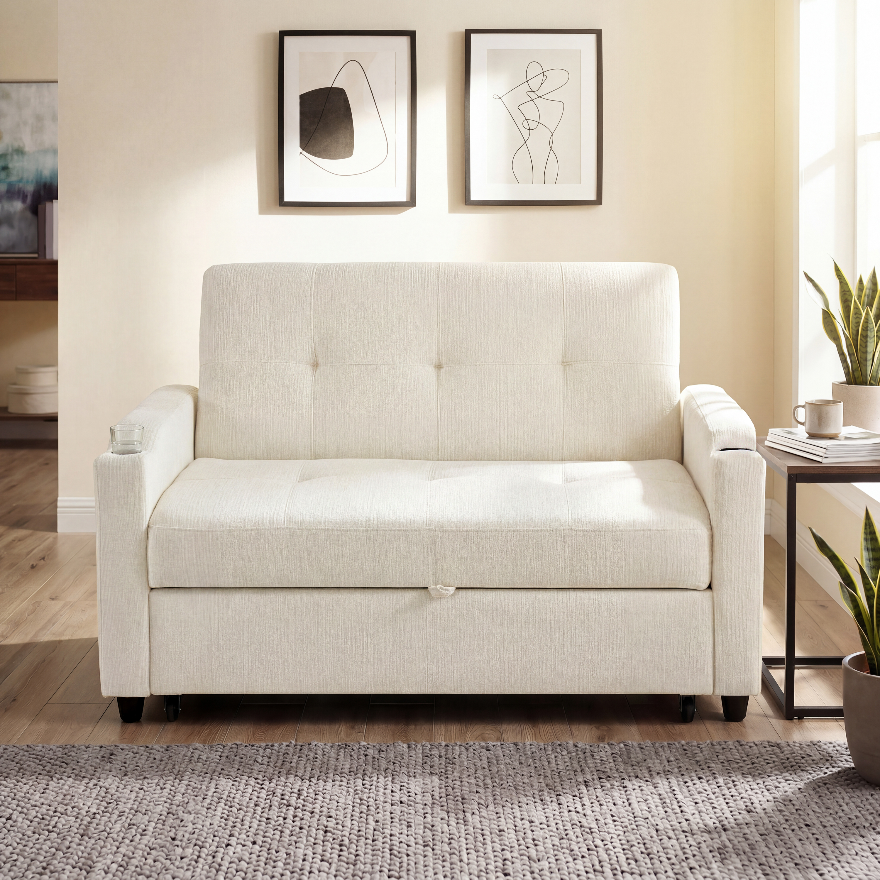 2 Seater Pull Out Sofa Bed, Sleeper Loveseat With Cup Holders, Convertible Fold — image 4