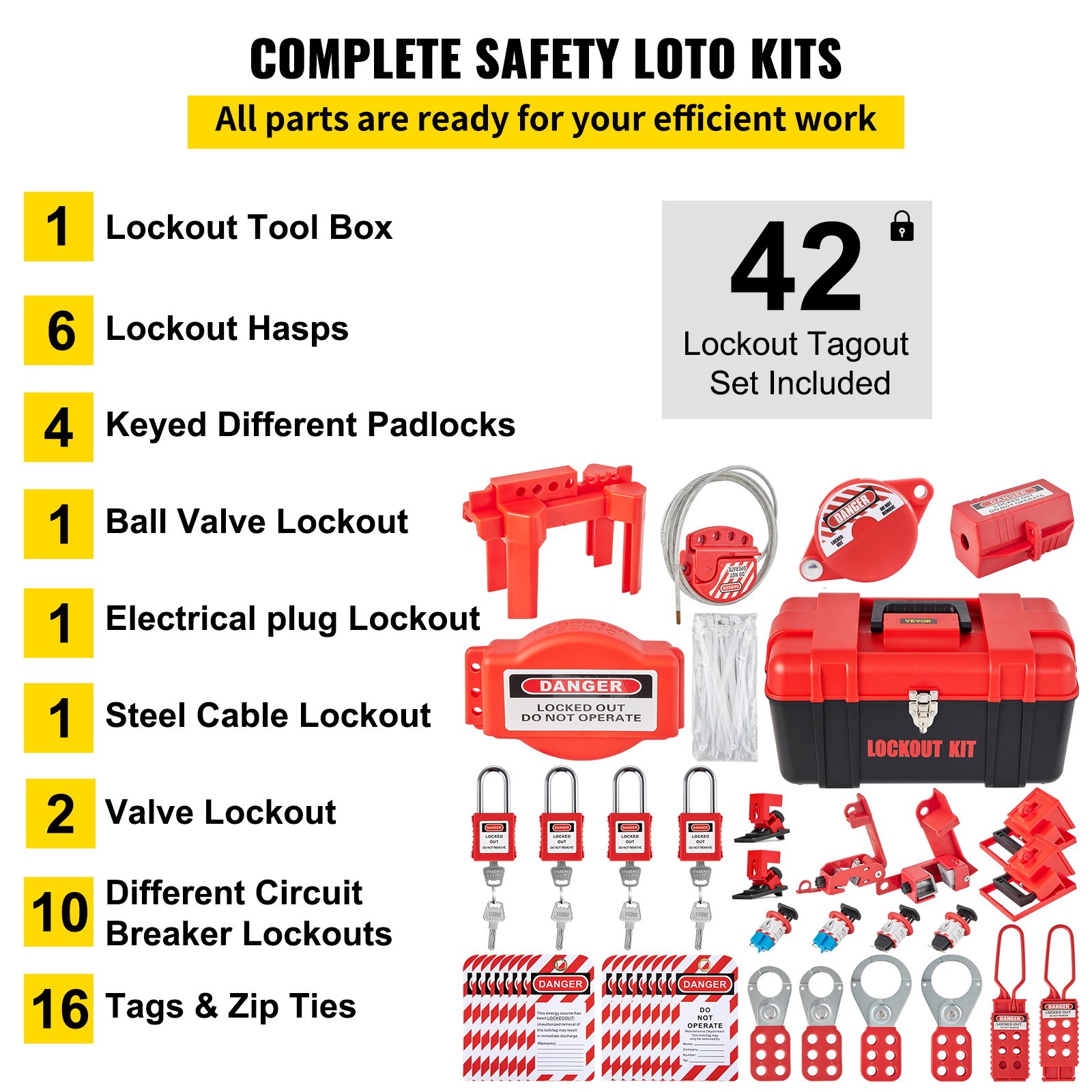 42 PCS Lockout Tagout Kits, Electrical Safety Loto Kit Includes Padlocks, 5
