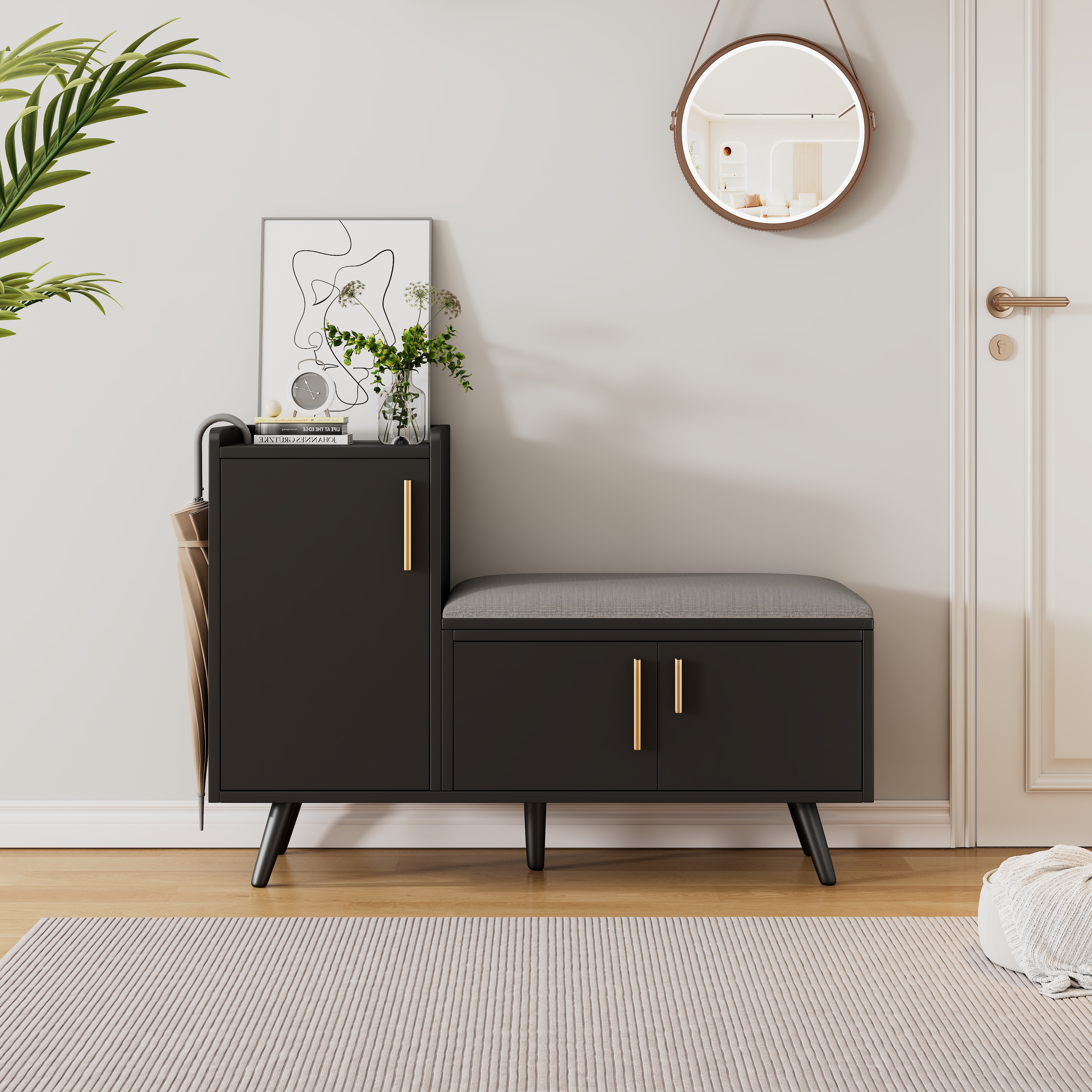 Modern Shoe Bench Storage Cabinet, Adjustable Space For Boots Or Heels — image 4