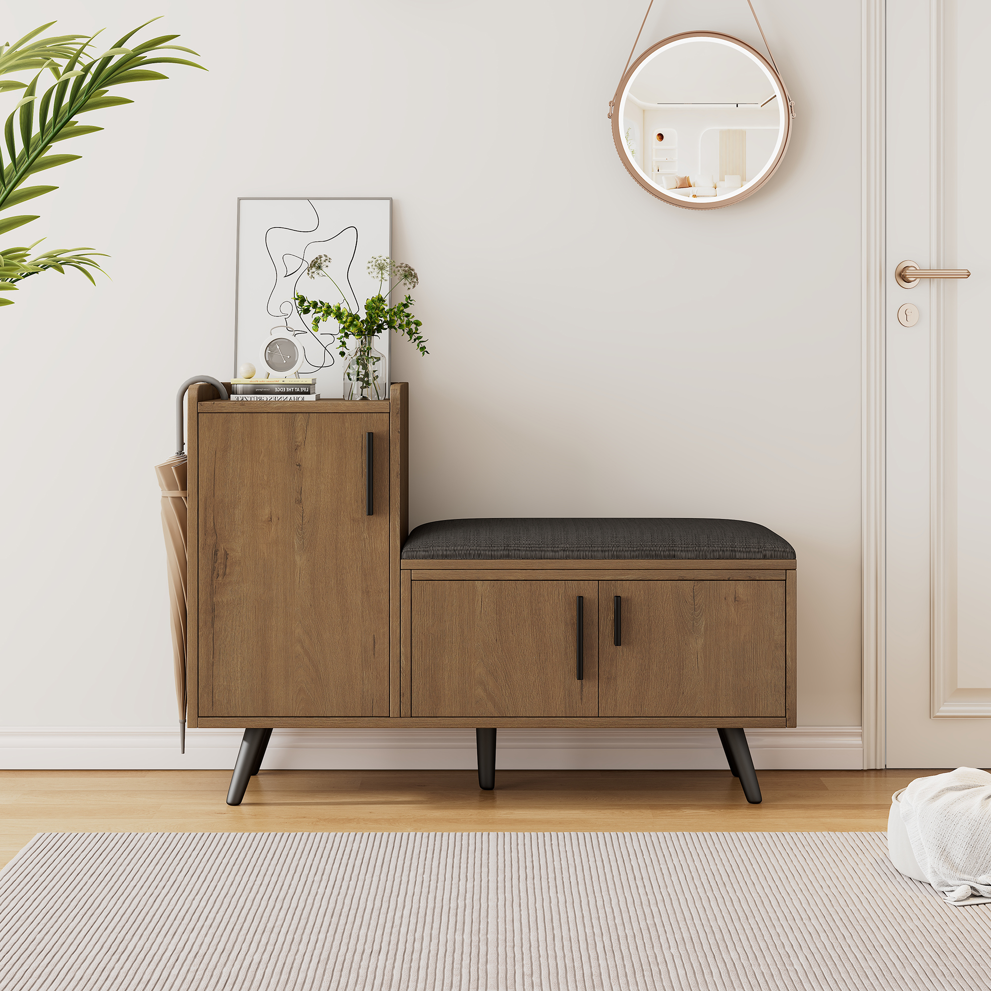 Modern Shoe Bench Storage Cabinet, Adjustable Space For Boots Or Heels — image 3