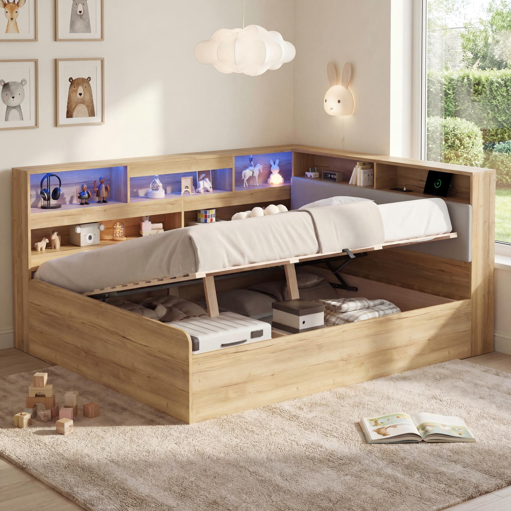 Daybed, Hydraulic Storage Bed, Children's 135x190 Cm , Wooden Youth With USB — image 2
