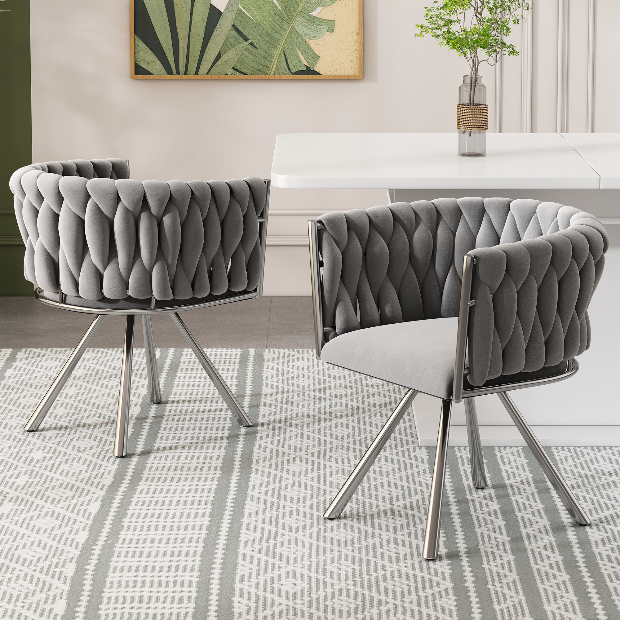 Set Of 4, Velvet Dining Chair, Single Light Living Room Bedroom Swivel Leisure — image 5