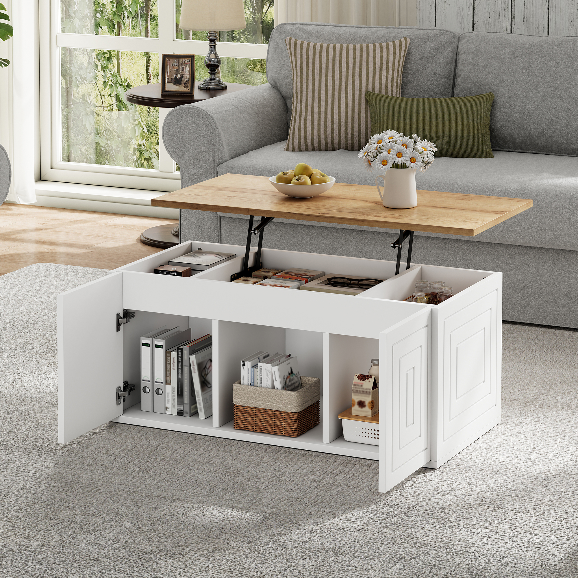 Table basse réglable en hauteur de 95 x 46 x 45 cm comprend deux portes