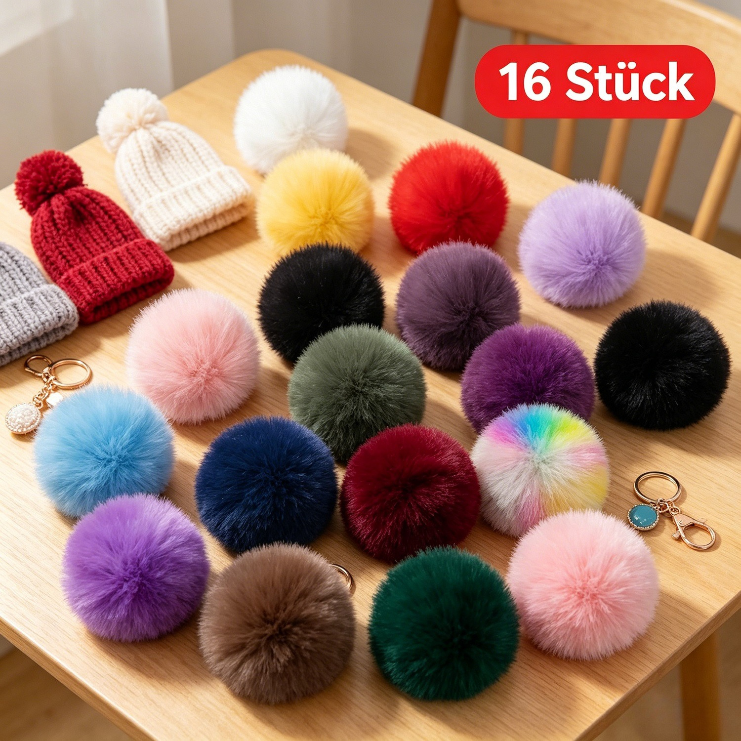 16-Piece DIY Plush Ball Set In 16 Different Colors - For Craft Projects & Decorations - Multi-Piece Party Gift Set