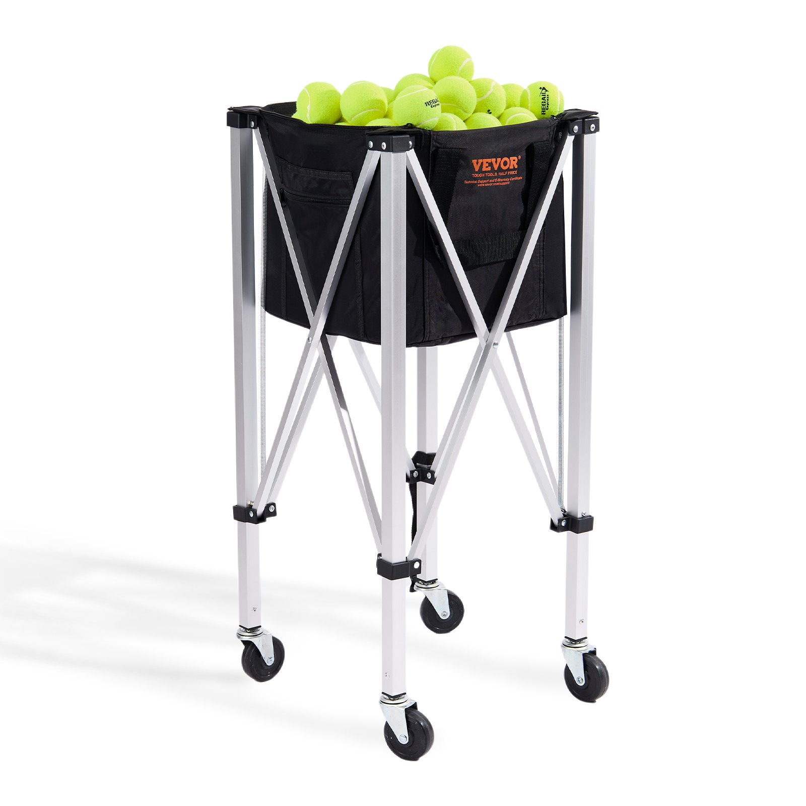 Foldable Tennis Ball Hopper, Holds 180 Tennis Balls, Lightweight Aluminum Alloy Tennis Ball Basket Cart With Wheels, Removable Bag, Carry Bag, Portabl