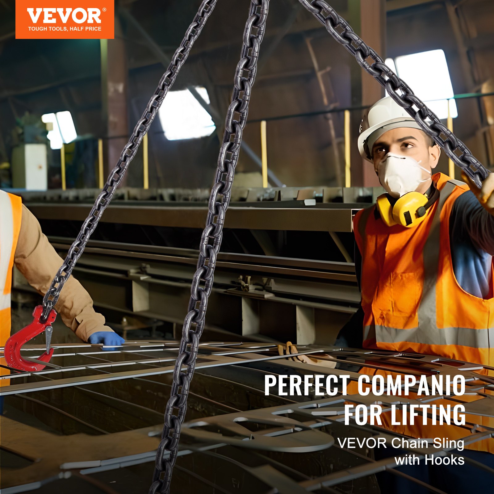 Chain Sling, 5/16 Inch X 10 Ft Lifting Chains With Hooks, G80 Engine Hoist — image 3