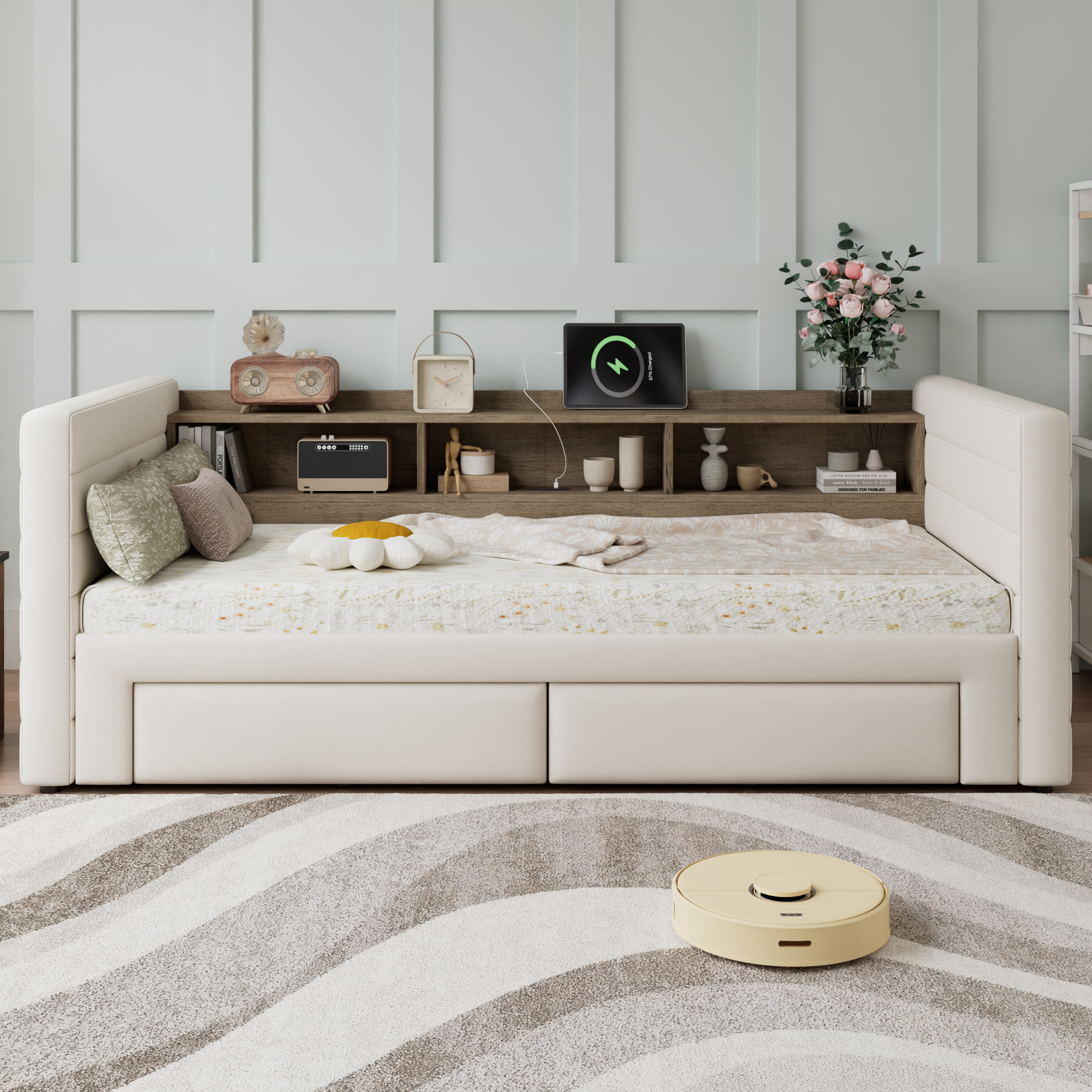 Upholstered Bed, Daybed With Pull Out Trundle, 3FT Single 90x190cm, Sofa — image 2