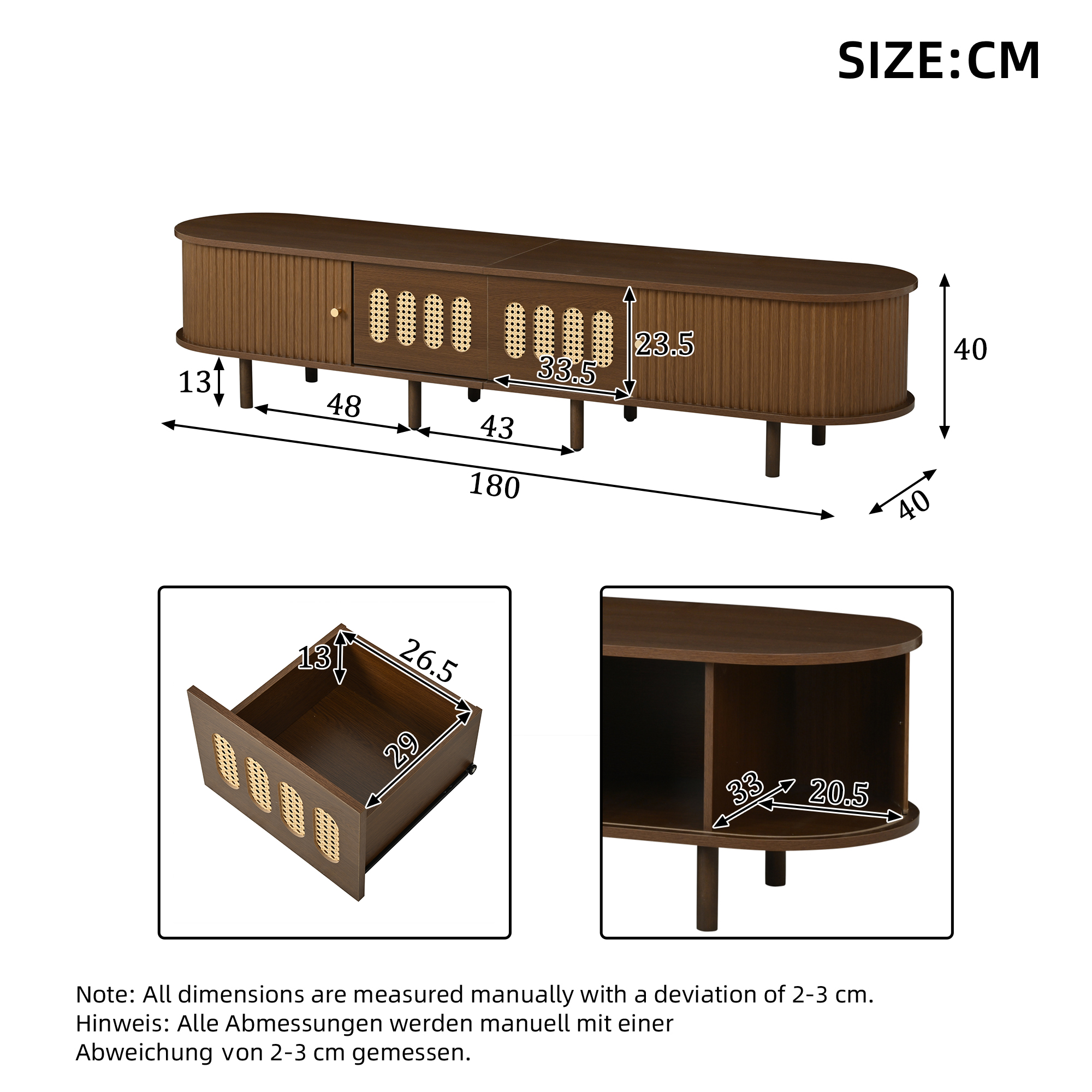 TV Stand, Modern Entertainment Cabinet, With 2 Drawers And 2 Roller Shutter — image 4