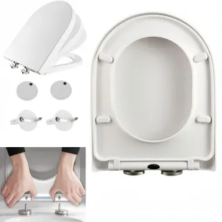 D-Type Toilet Seat with Soft Closing, Anti-Bacterial, Hygienic, Removable Toilet Lid, 360 Degree Rotation Hinge, Easy Install and Cleaning