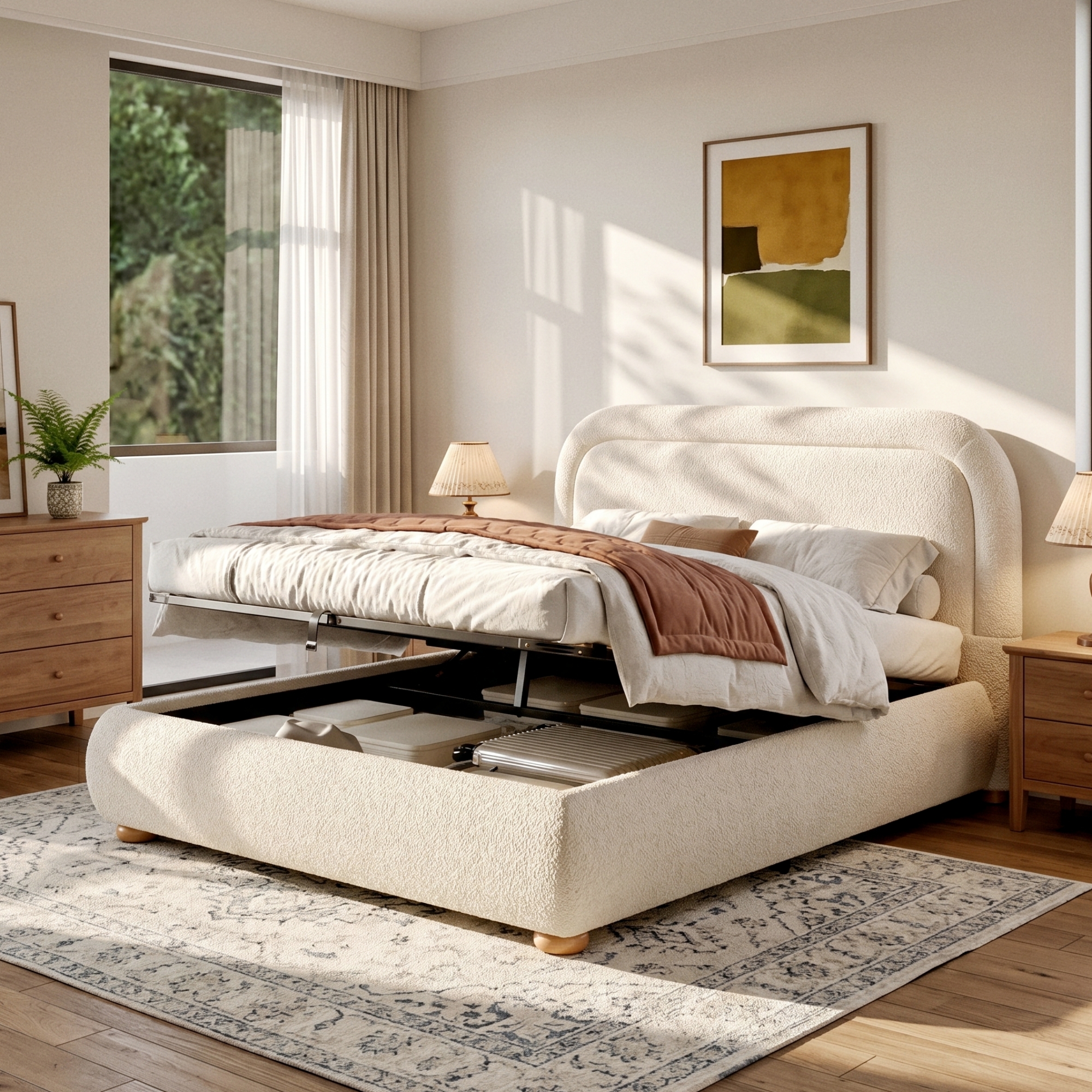 5FT King Size Ottoman Storage Bed Frame 150 X 200 Cm Boucled Upholstered — image 3
