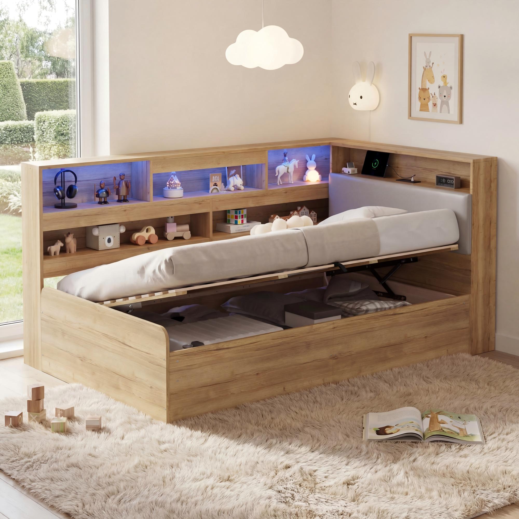 Daybed, Hydraulic Storage Bed, Children's 90x190 Cm , Wooden Youth With USB — image 4