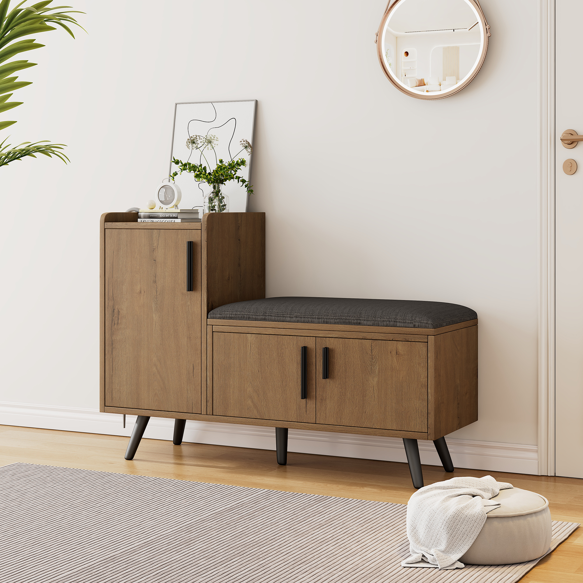Modern Shoe Bench Storage Cabinet, Adjustable Space For Boots Or Heels — image 4