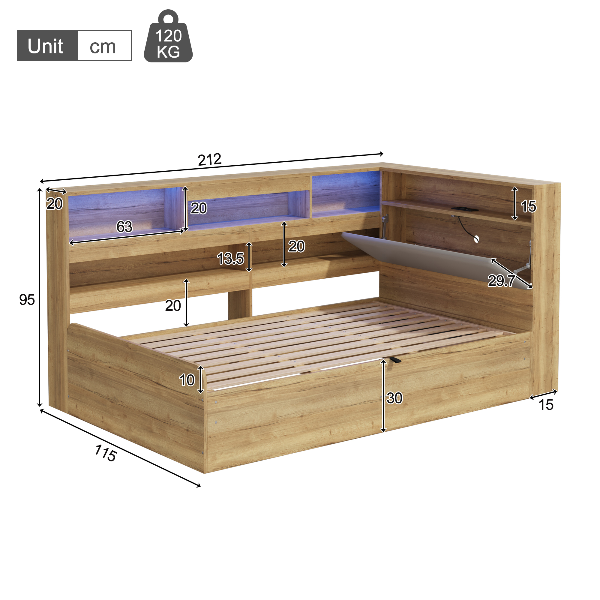 Daybed, Hydraulic Storage Bed, Children's 90x190 Cm , Wooden Youth With USB — image 2