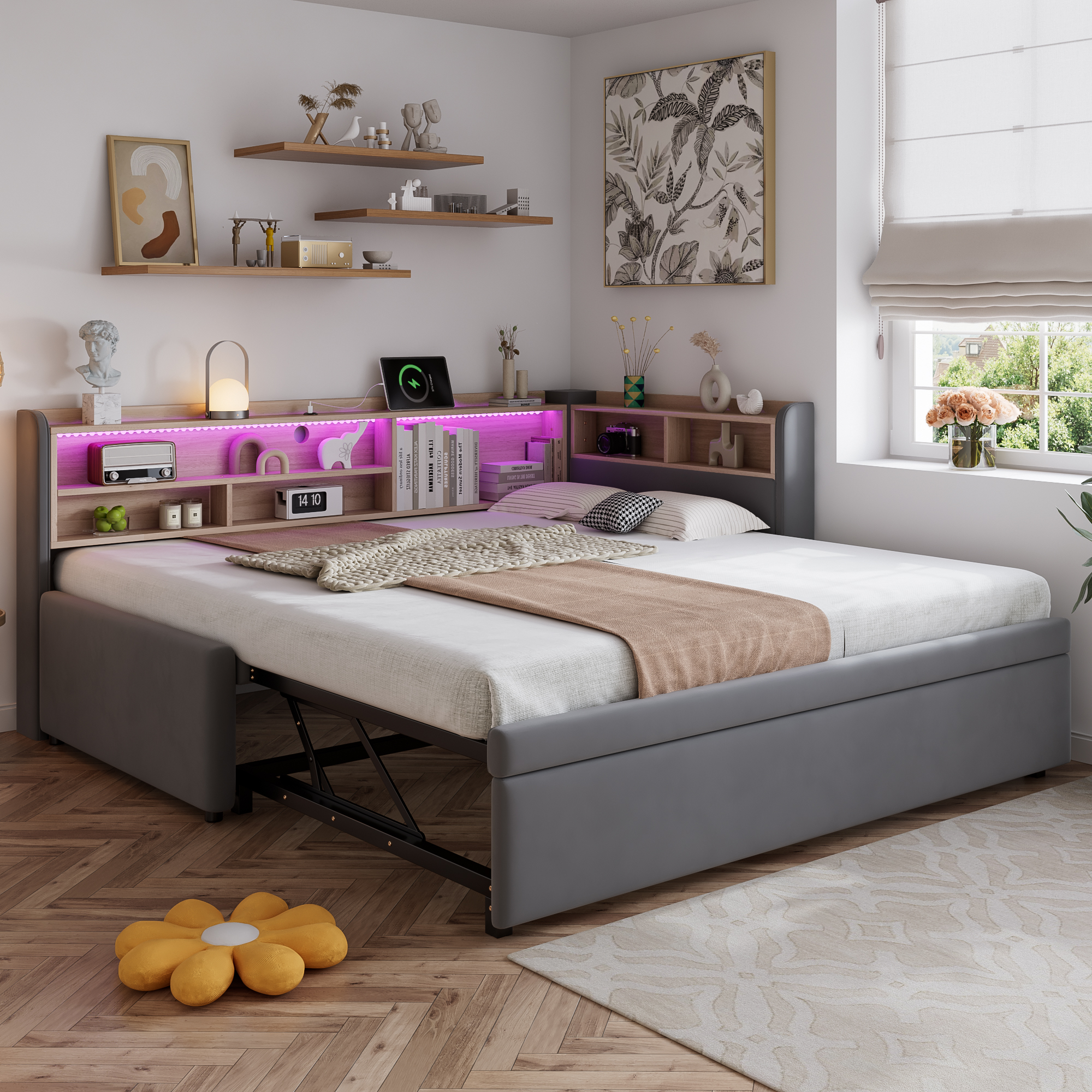 Upholstered Bed, Daybed With Pull Out Trundle, 3FT Single 90x190cm, Sofa — image 4