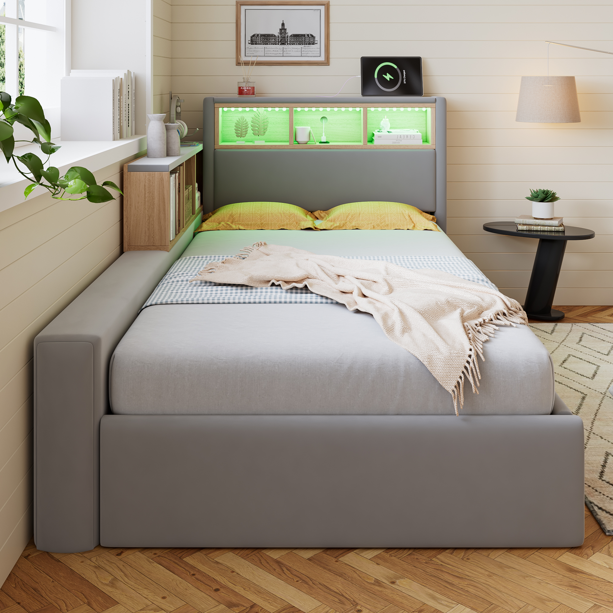 Upholstered Bed, 3FT Single 90x190cm, Daybed Sofa Modern Velvet Youth — image 4