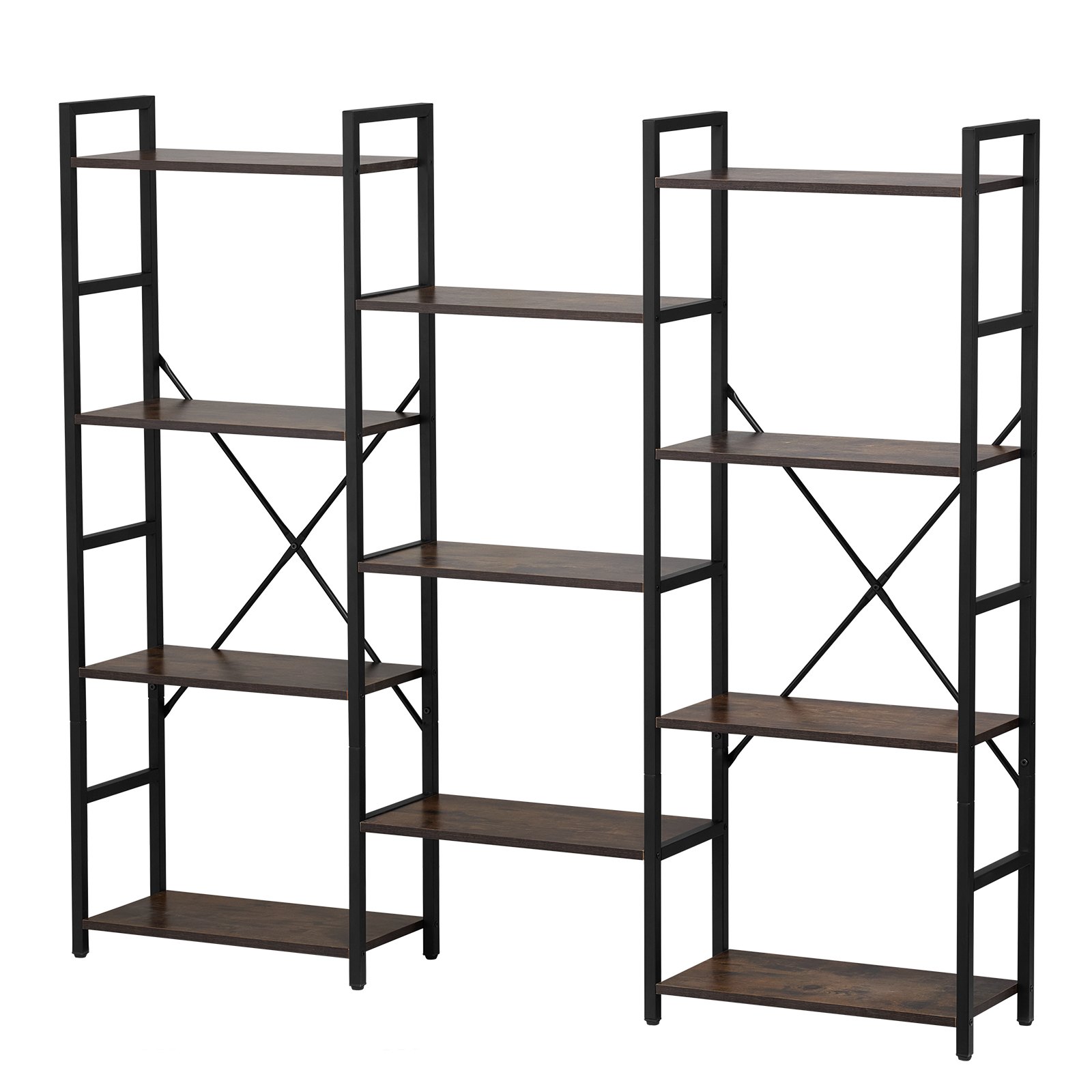 Triple Metal Bookshelf, 11-Tier Industrial Bookshelf, Large Rustic Vintage Storage Bookcase With Open Shelves, Freestanding Display Shelving Unit Storage Rack, For Living Room, Bedroom & Office product image