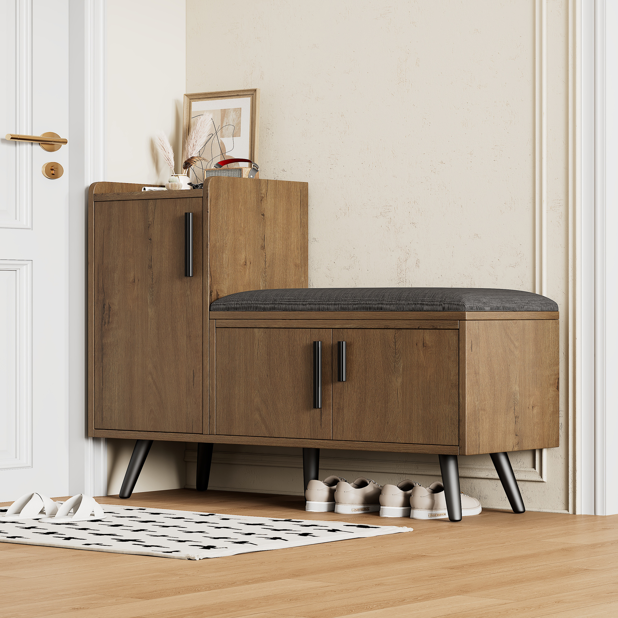Modern Shoe Bench Storage Cabinet, Adjustable Space For Boots Or Heels — image 2