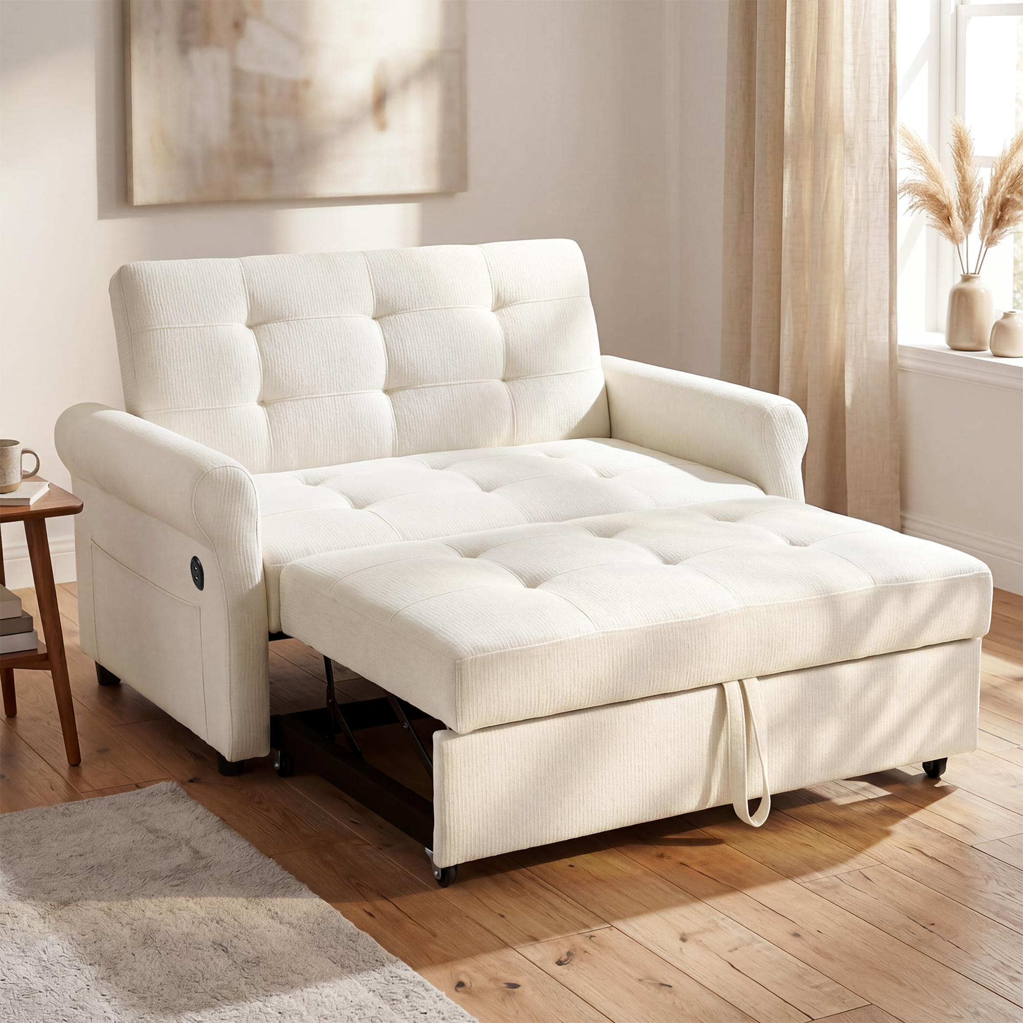 Convertible Pull Out Sofa Bed, 2 Seater Sleeper Loveseat With Side Storage Pocket, Multi-Functional Fold Out Guest Couch With Rolling Casters, Space Saving Sofa Sleeper For Small Apartment. product image