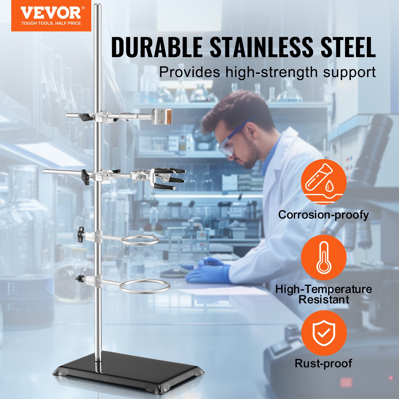 Lab Stand Support, Laboratory Retort 2 Sets, Steel 59.9 Cm Rod And 21.1 X 13.5 — image 3