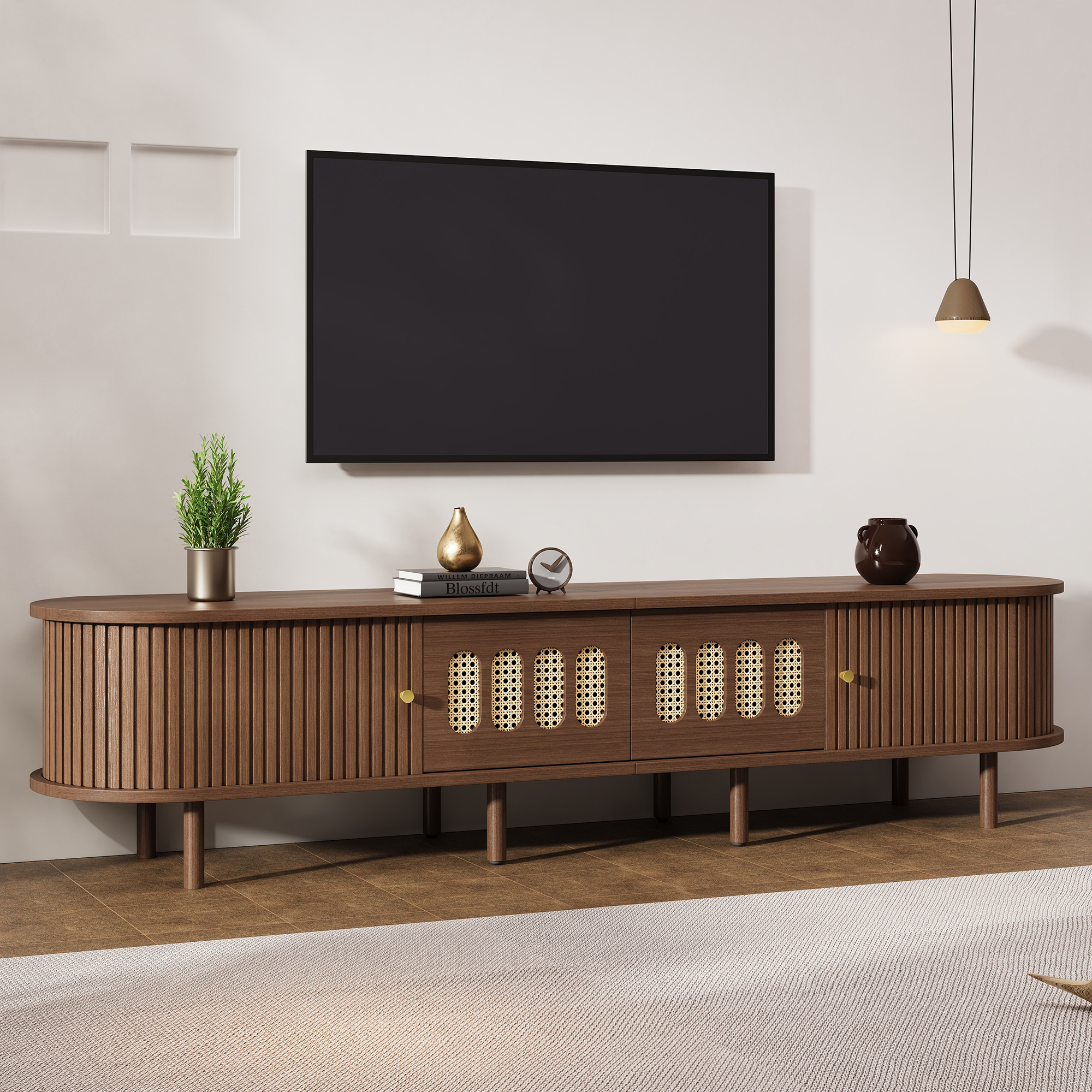 TV Stand, Modern Entertainment Cabinet, With 2 Drawers And 2 Roller Shutter — image 5