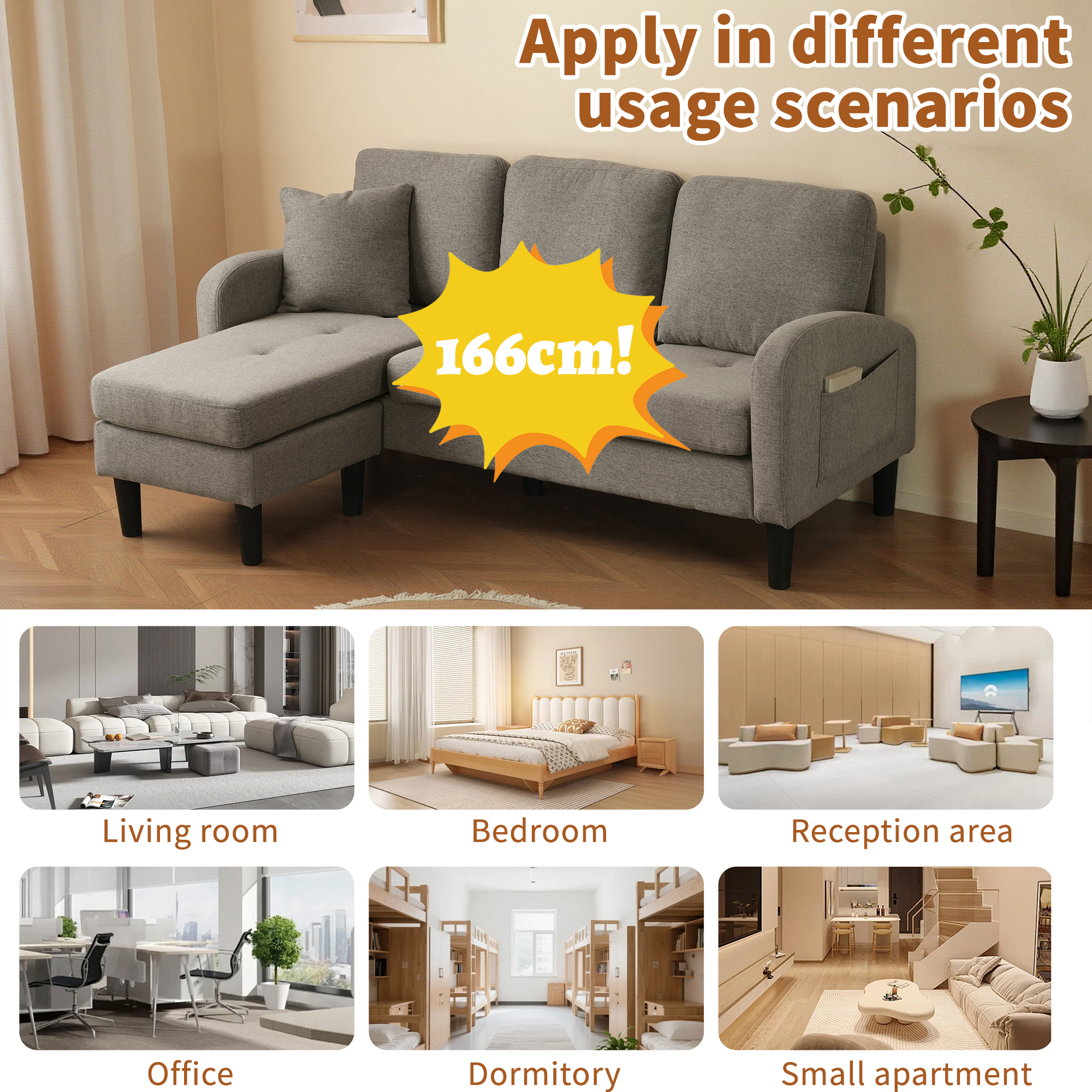 L-shaped Corner Sofa With Chaise Lounge 3-Seater 166 X 118 X 77 Cm, Breathable — image 5