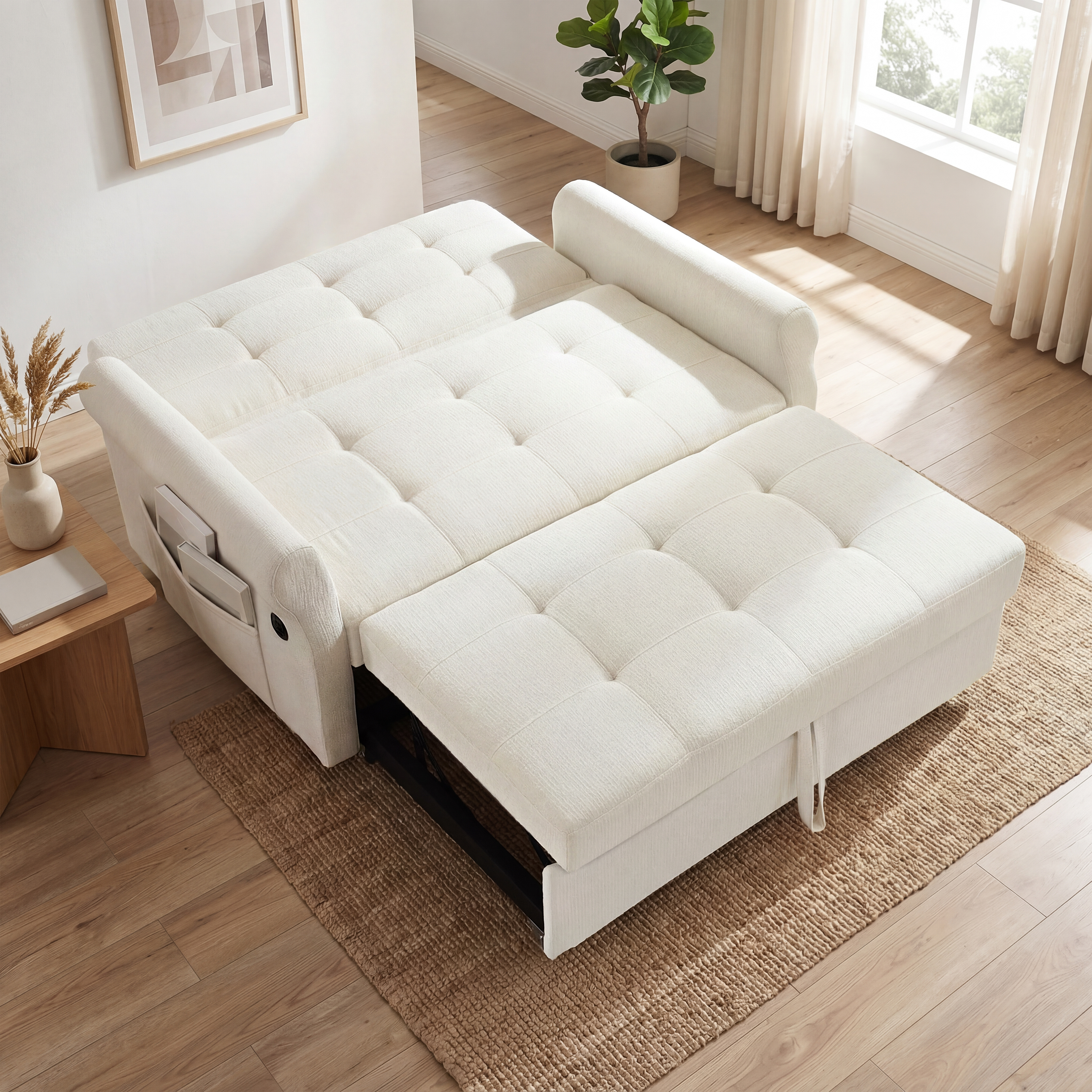 Convertible Pull Out Sofa Bed, 2 Seater Sleeper Loveseat With Side Storage — image 5