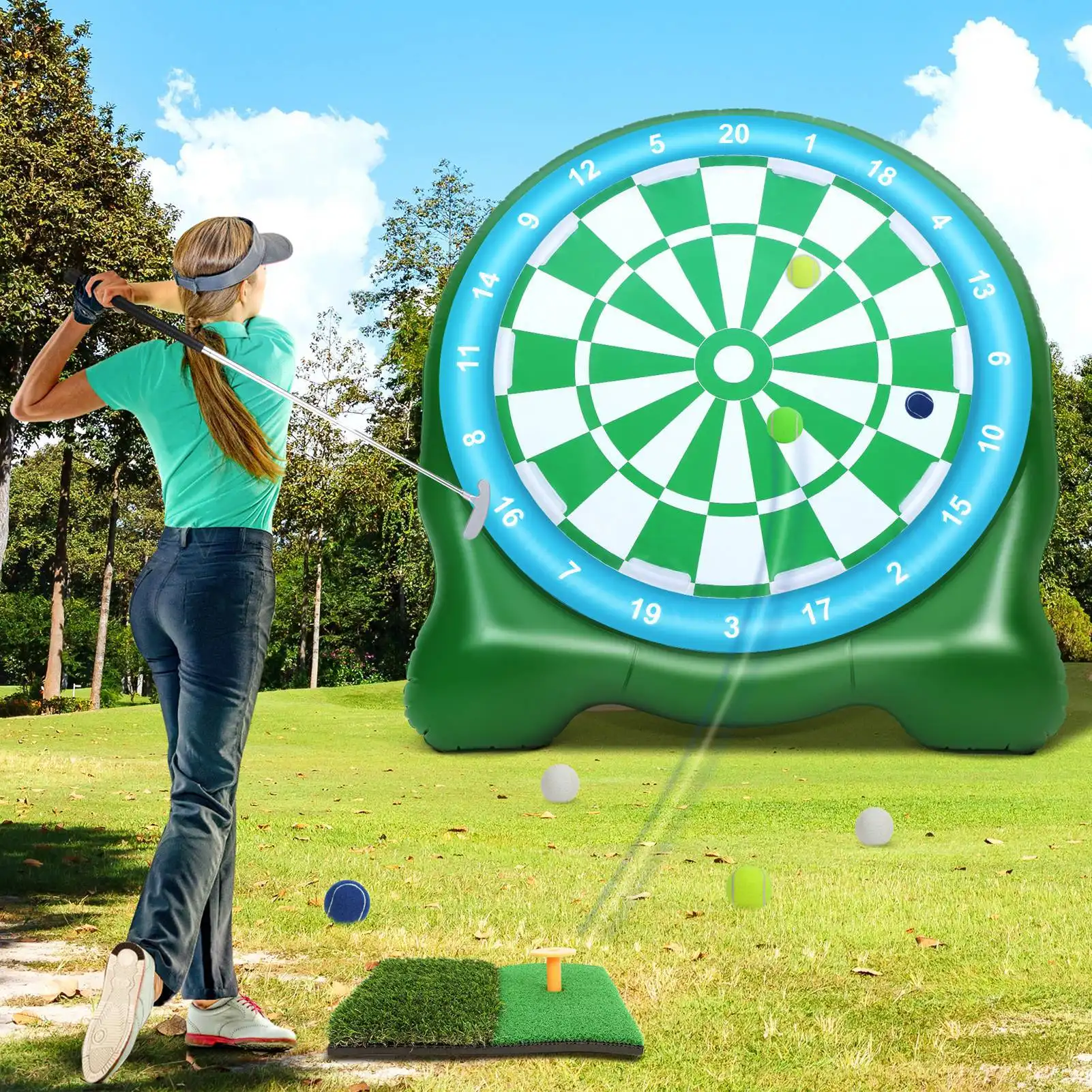 Golf Training Mat Green Anti Slip Anti Tearing 5x4ft Hitting Practice Turf Golf Mat For Indoor Outdoor Chipping Practice
