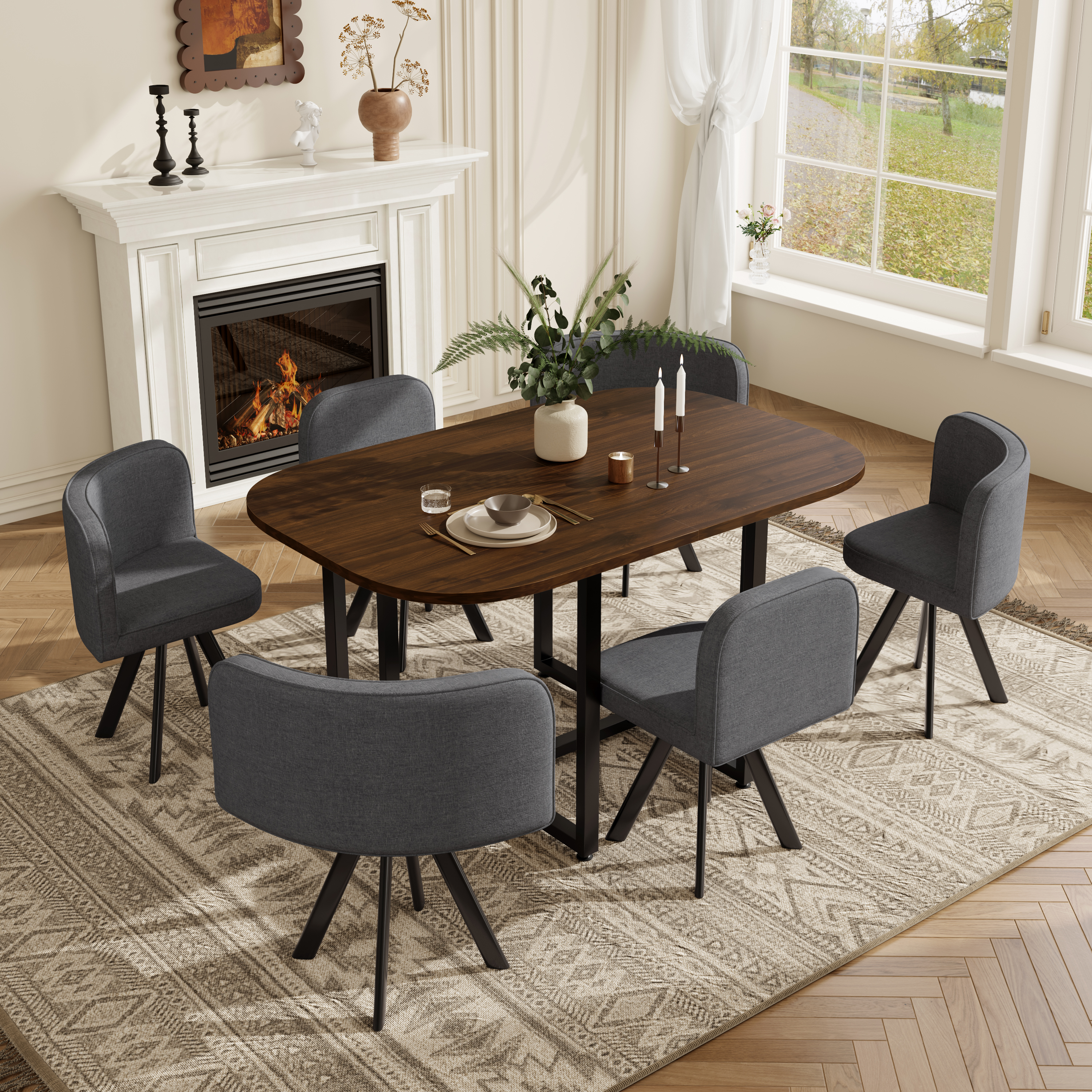 Dining Table And Chairs Set 6, Square Wooden Kitchen 140x90 With 6 For Small — image 4