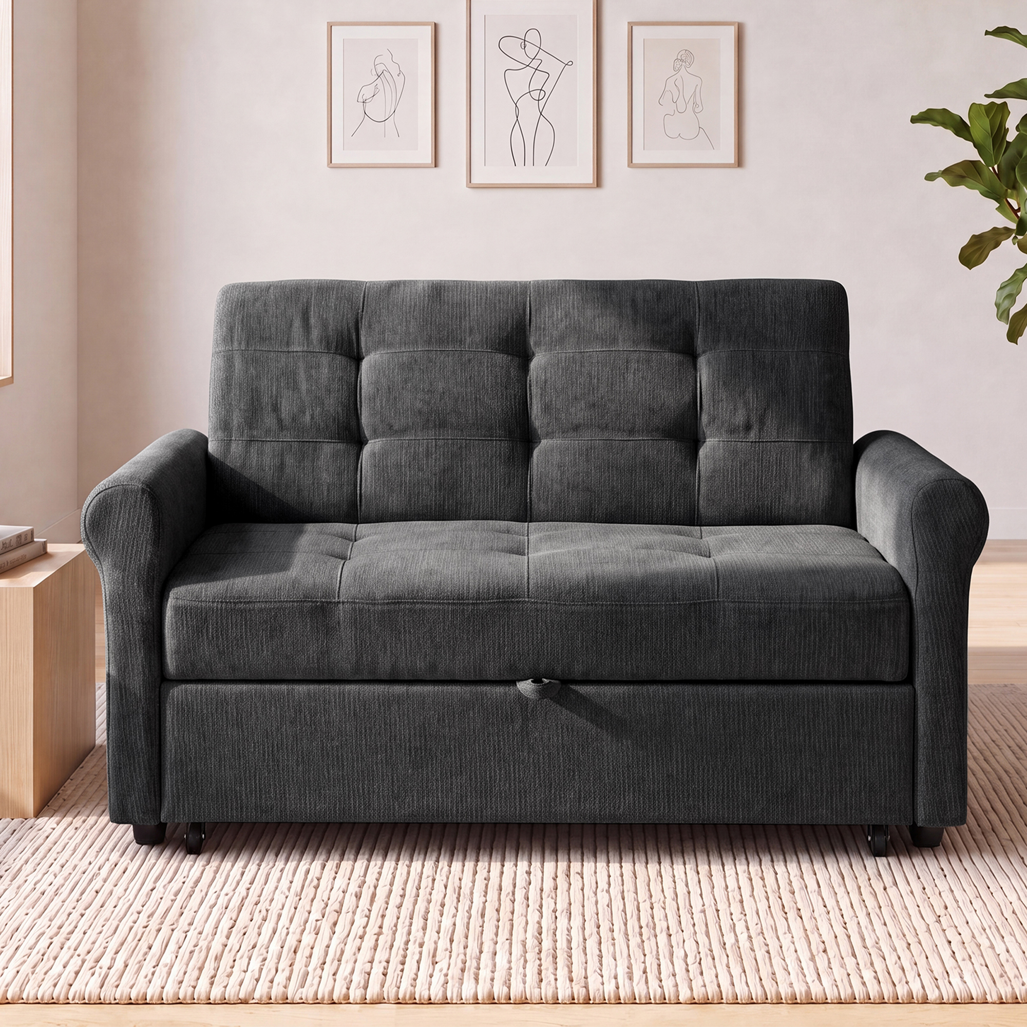 Convertible Pull Out Sofa Bed, 2 Seater Sleeper Loveseat With Side Storage — image 5