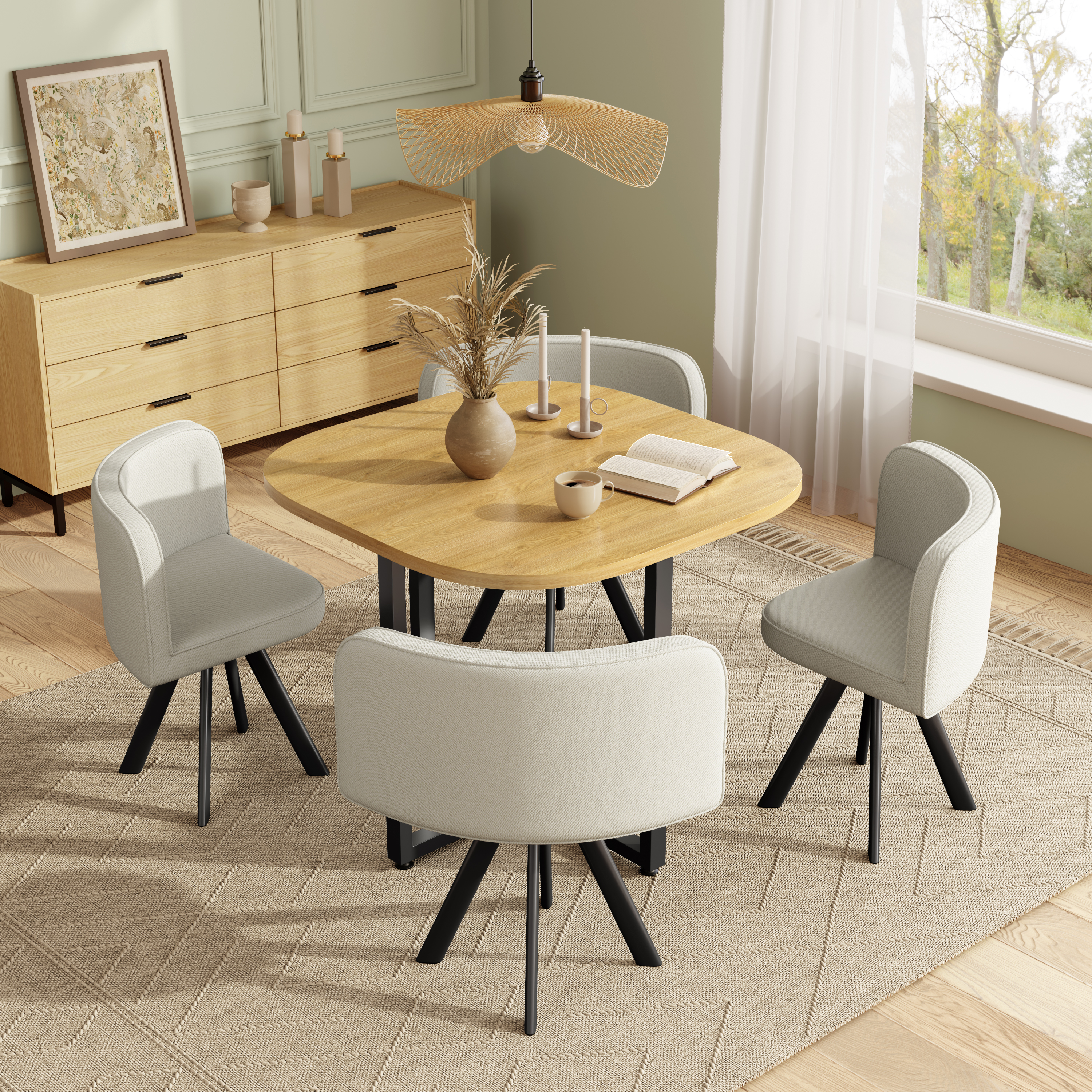Dining Table And Chairs Set 4, Square Wooden Kitchen 85x85 With 4 For Small — image 3