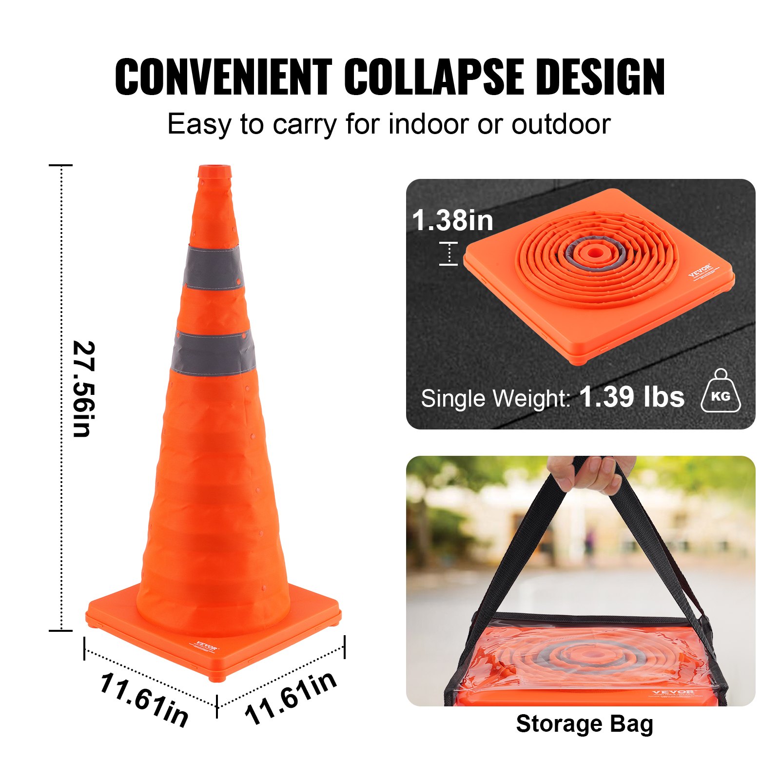 Safety Cones, 4 Pack 28 Inch Collapsible Traffic Construction With Reflective — image 4