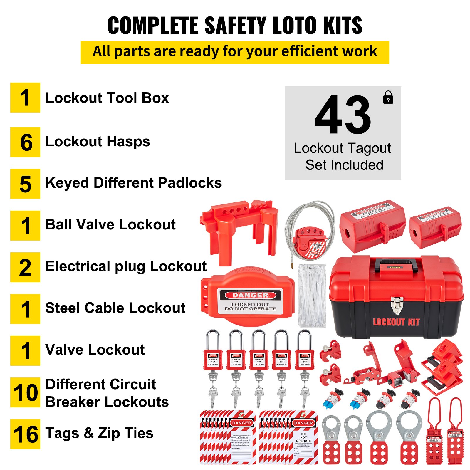 43 PCS Lockout Tagout Kits, Electrical Safety Loto Kit Includes Padlocks, 5 — image 4