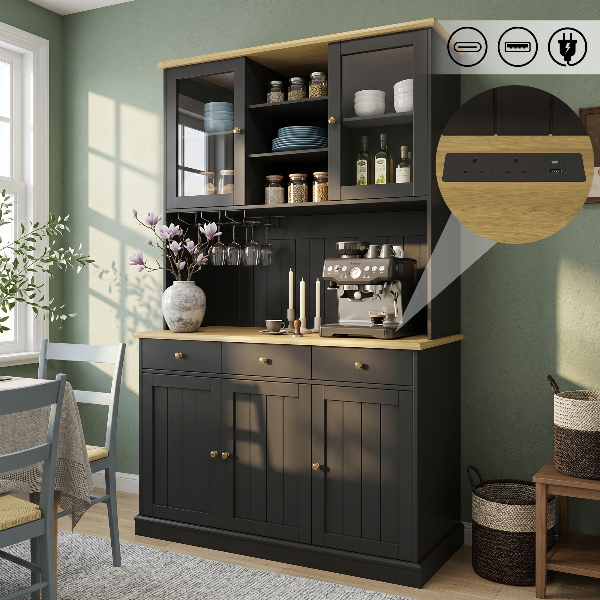 Kitchen Cabinets   120 X 40 X 191 Cm  , Tall Kitchen Cabinets, Sideboards,  Features Include A Power Outlet   2 Power Outlets  USB-A  USB-C   And A Wi