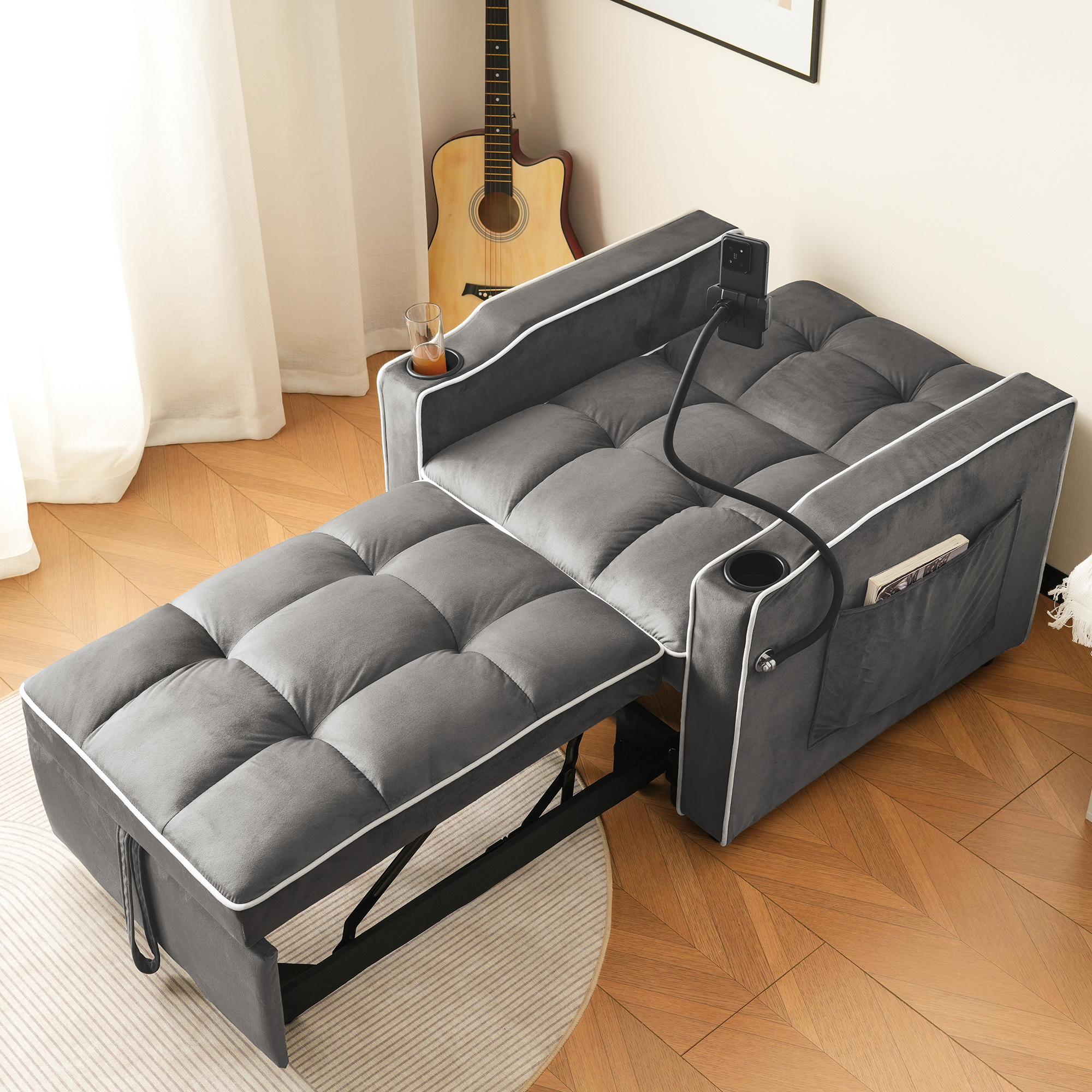 3-in-1 Expandable Single Sofa Bed With Drink Holders And Phone Holder — image 3