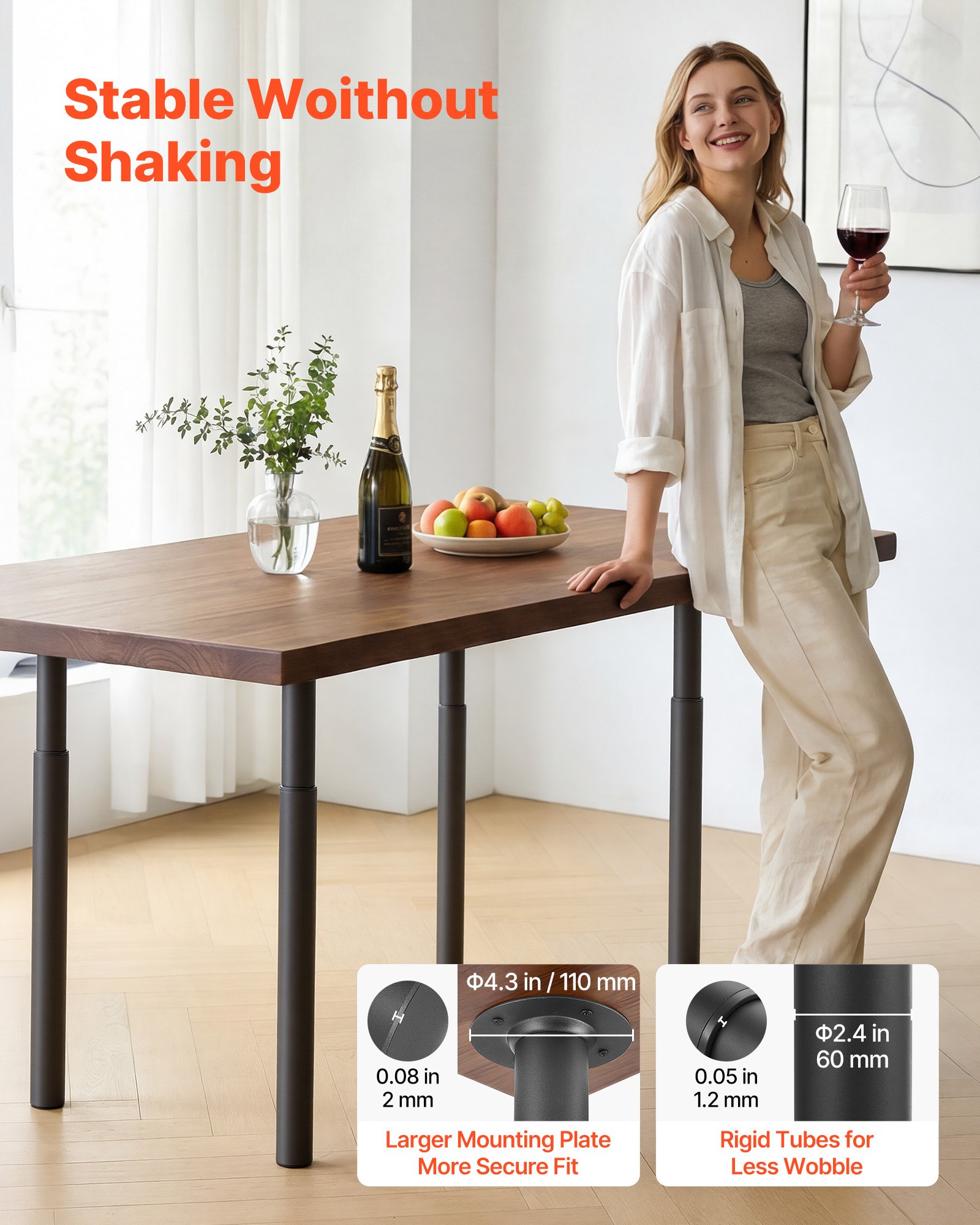 Pieds de table réglables, pieds de meubles en acier de 28 à 43,3 pouces – Image 5