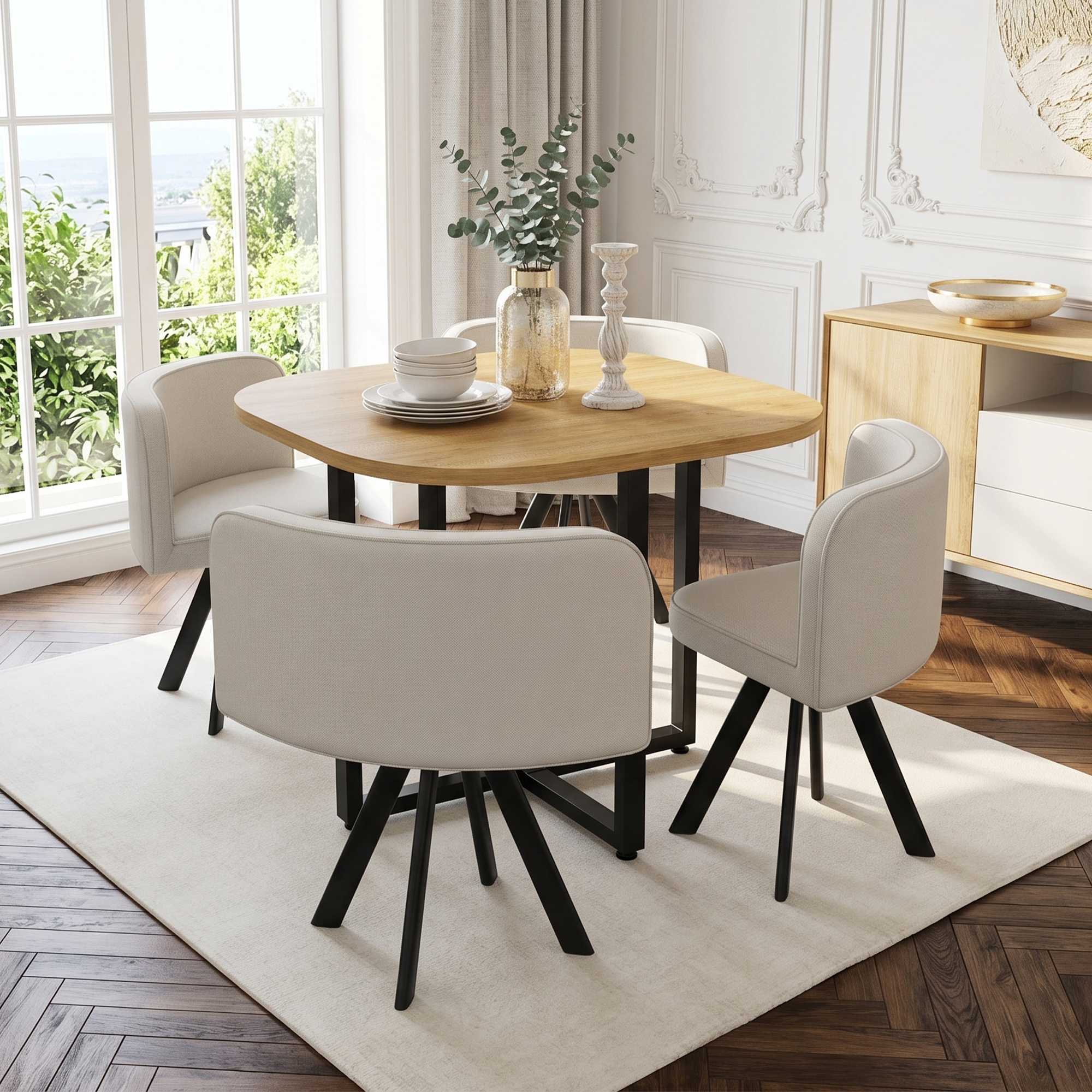 Dining Table And Chairs Set 4, Square Wooden Kitchen 85x85 With 4 For Small — image 4