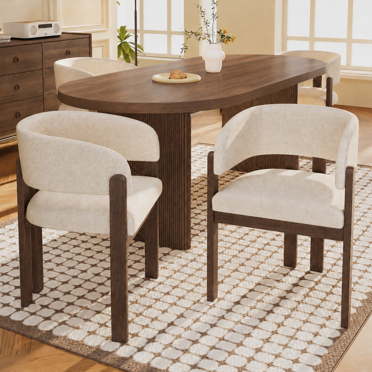 Set Of 4, Solid Wood Chairs, Dining Chairs, Suitable For Homes, Restaurants, Living Rooms, And Cafes, Boucle, Walnut Wood Color product image
