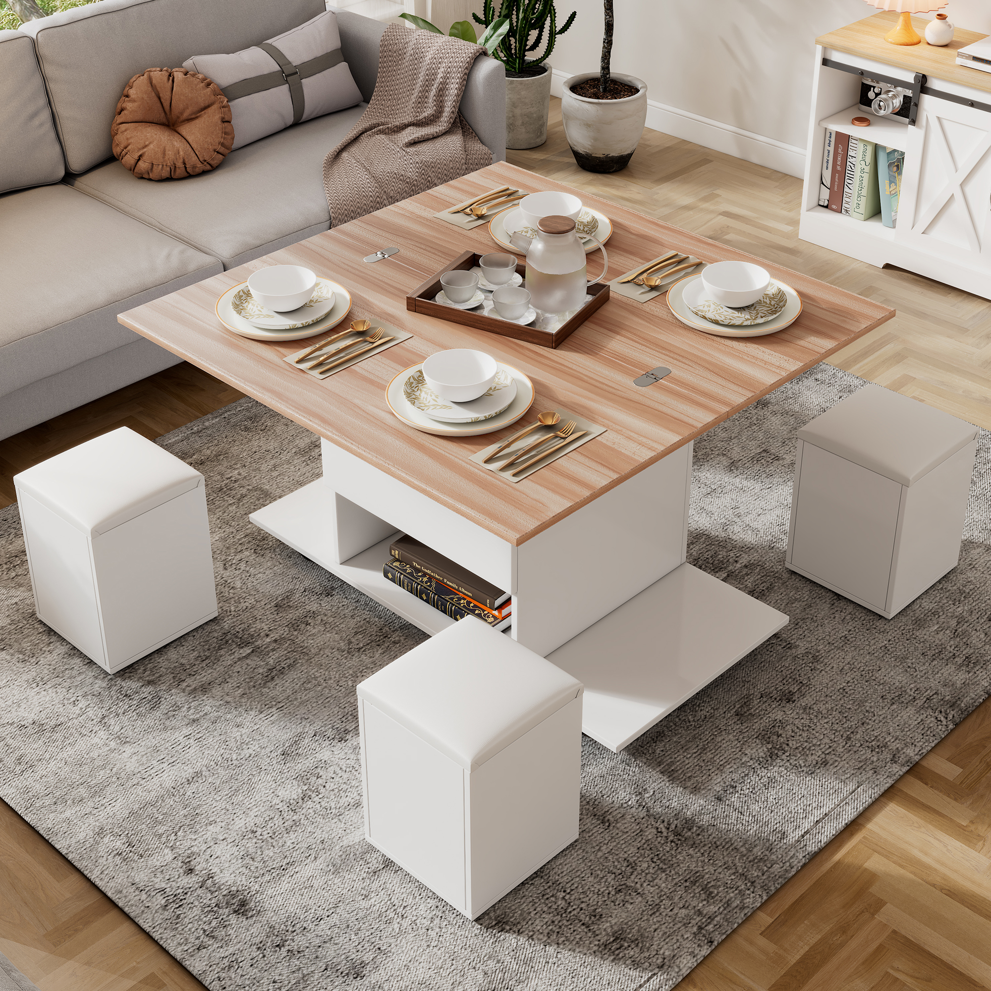Lift Up Coffee Table, Coffee Table With Storage, Lift-Top Sofa End Tea Tables For Living Room Furniture, White product image