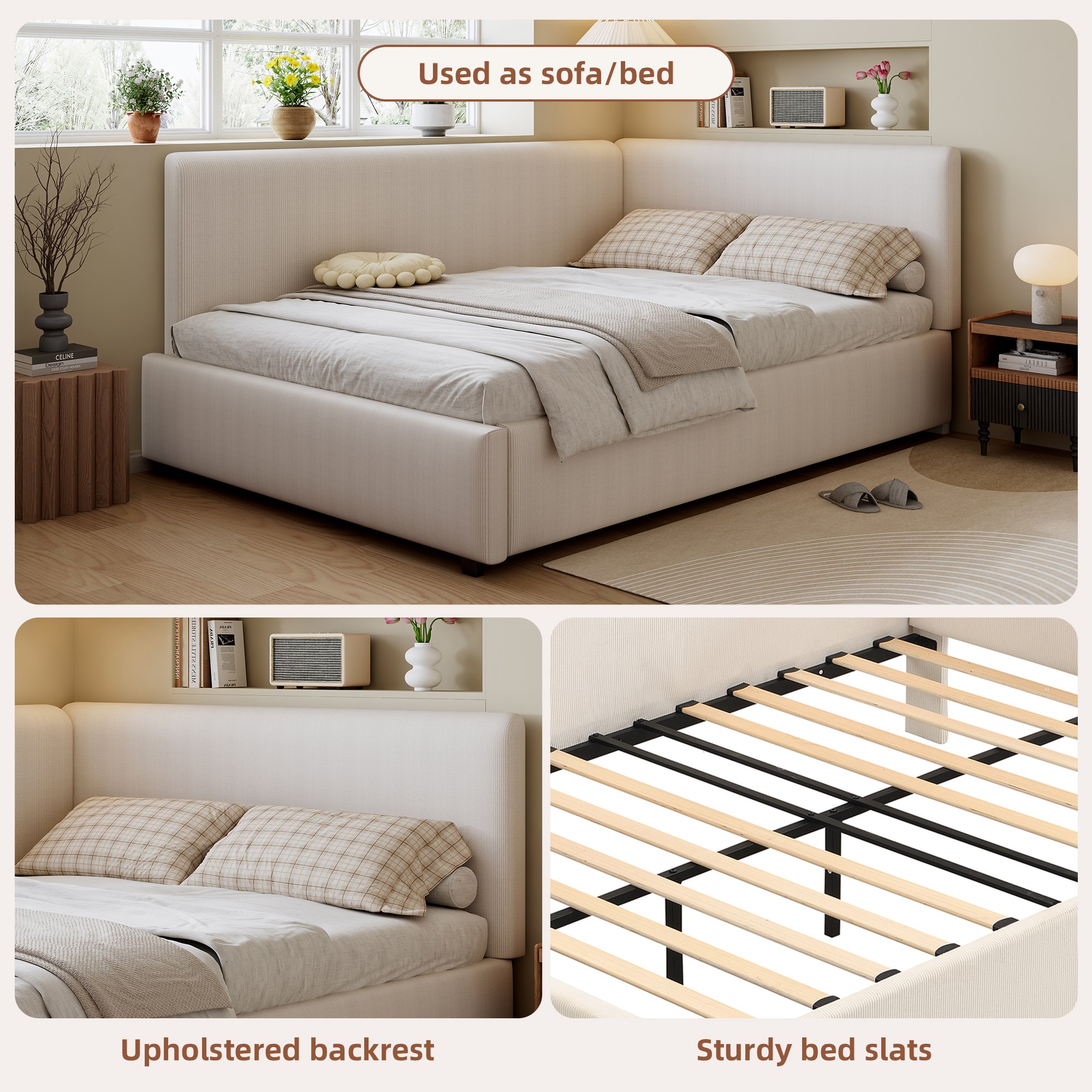 Upholstered Bed, 4ft6 Double 135x190cm, With Wooden Slats, Side Rails On — image 2